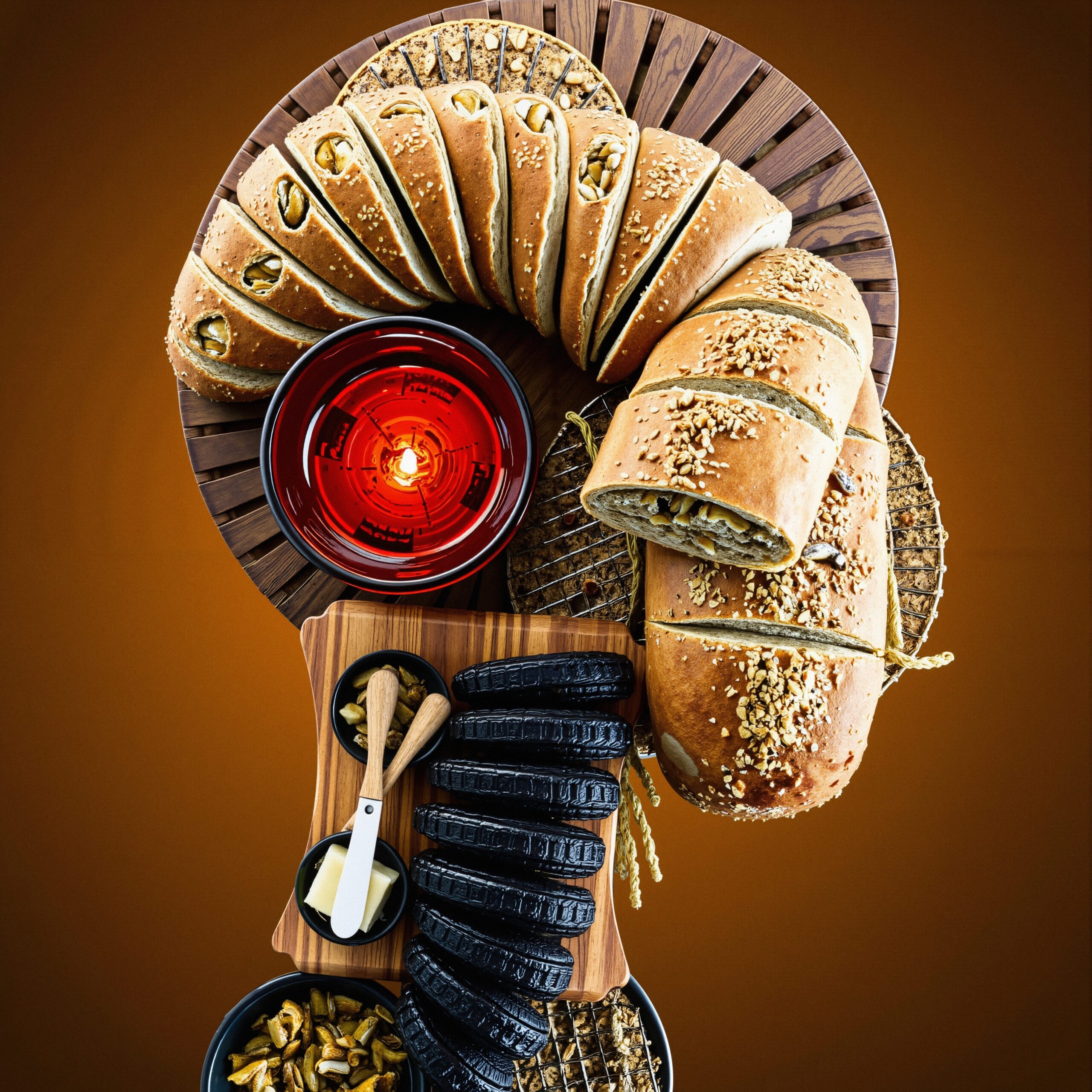 Artistic Bread and Cheese Display