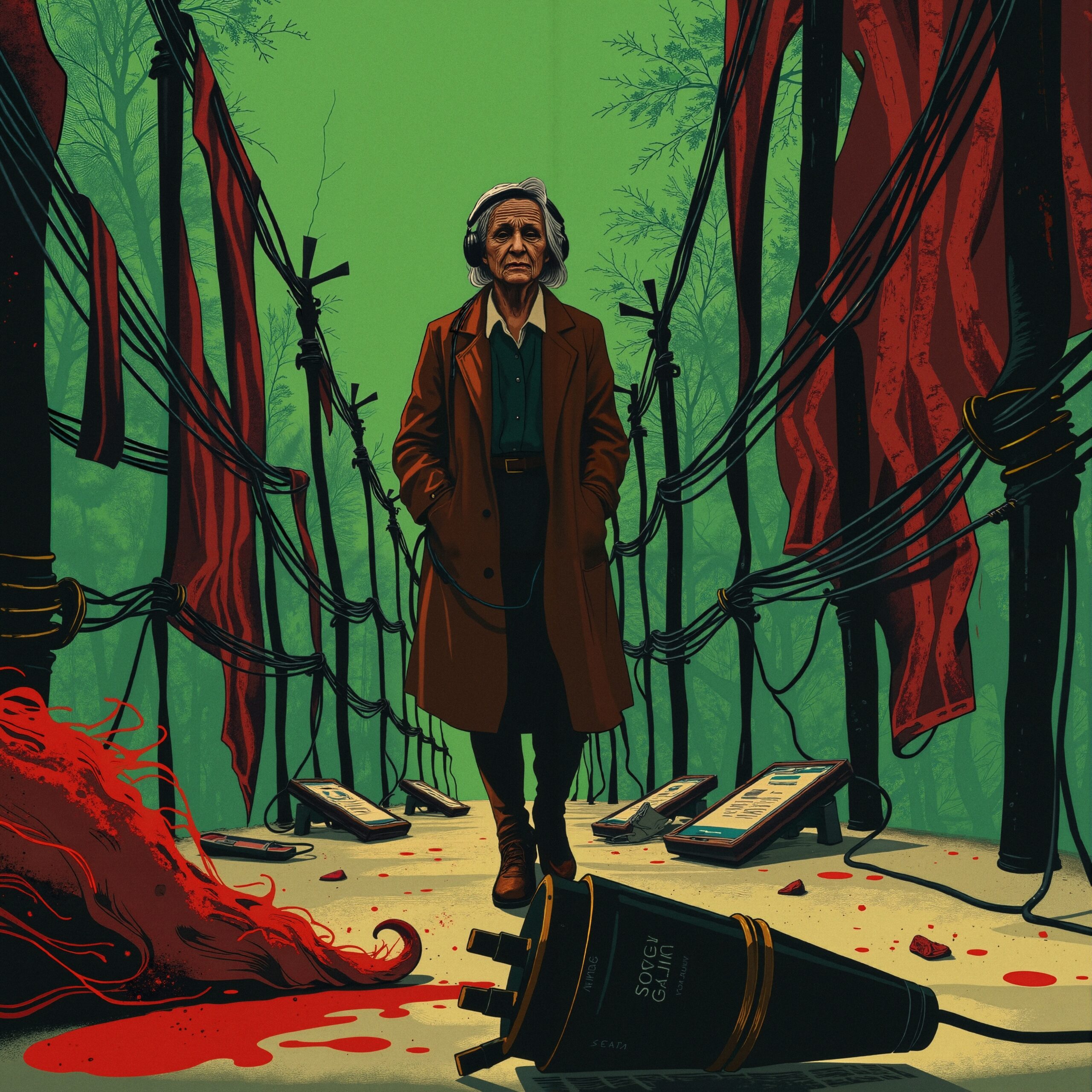 Woman in surreal forest scene