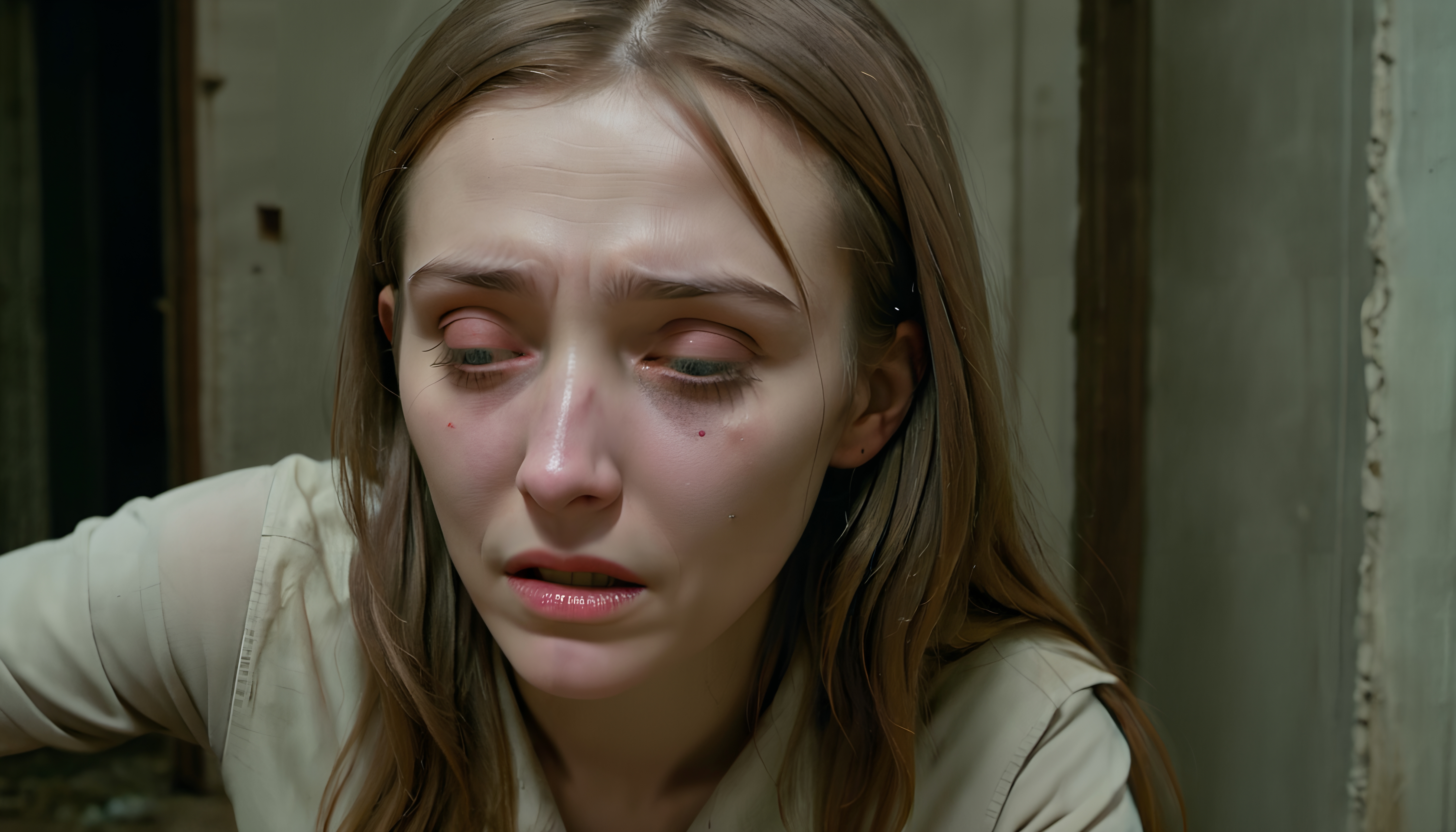 Emotional Woman in an Abandoned Room