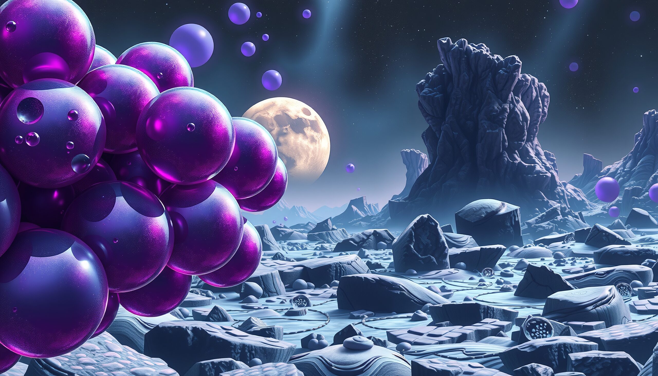Purple Spheres on Alien Landscape