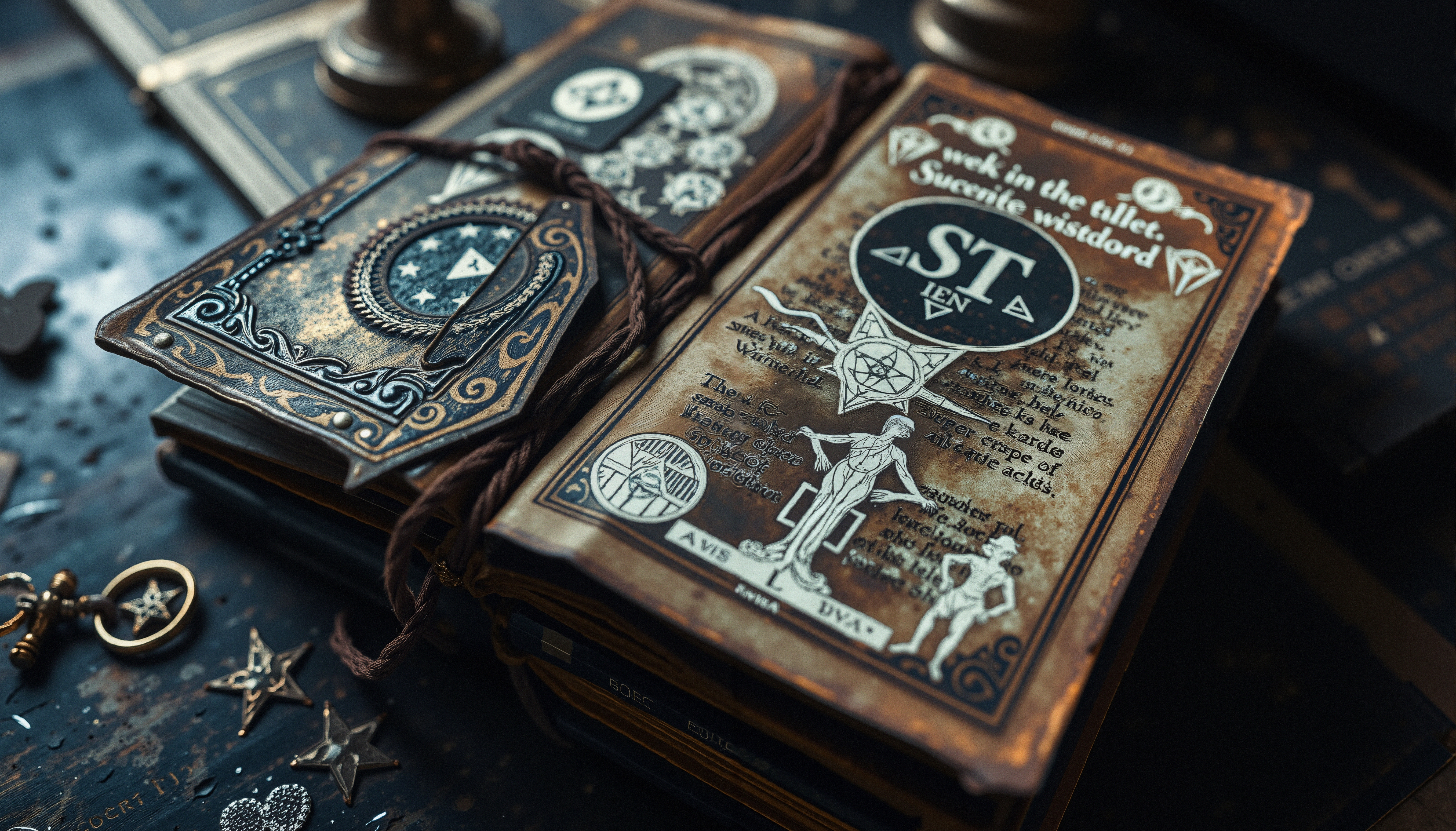 Vintage Arcane Books with Occult Symbolism