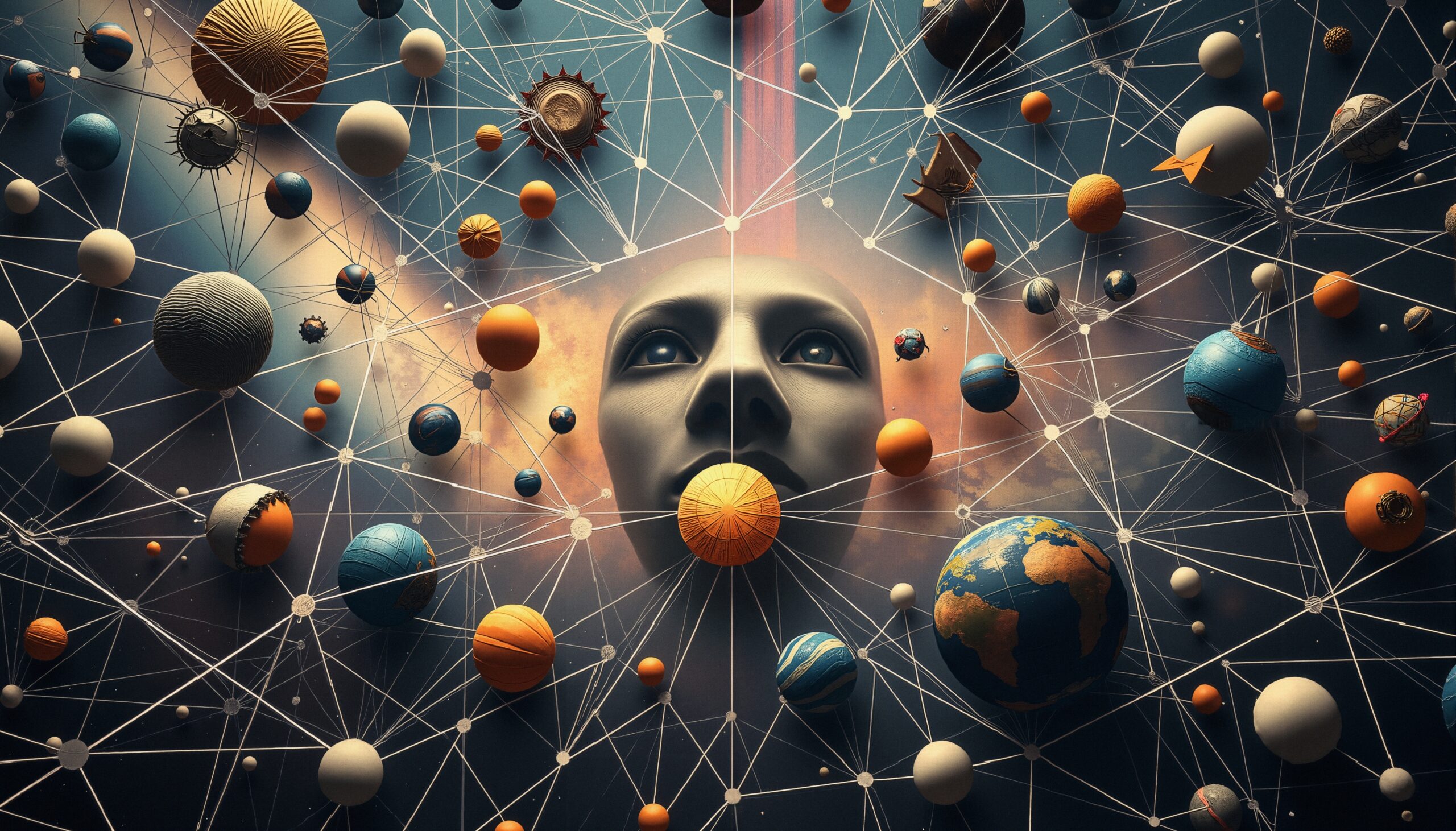 Cosmic Face Surrounded by Planets and Web