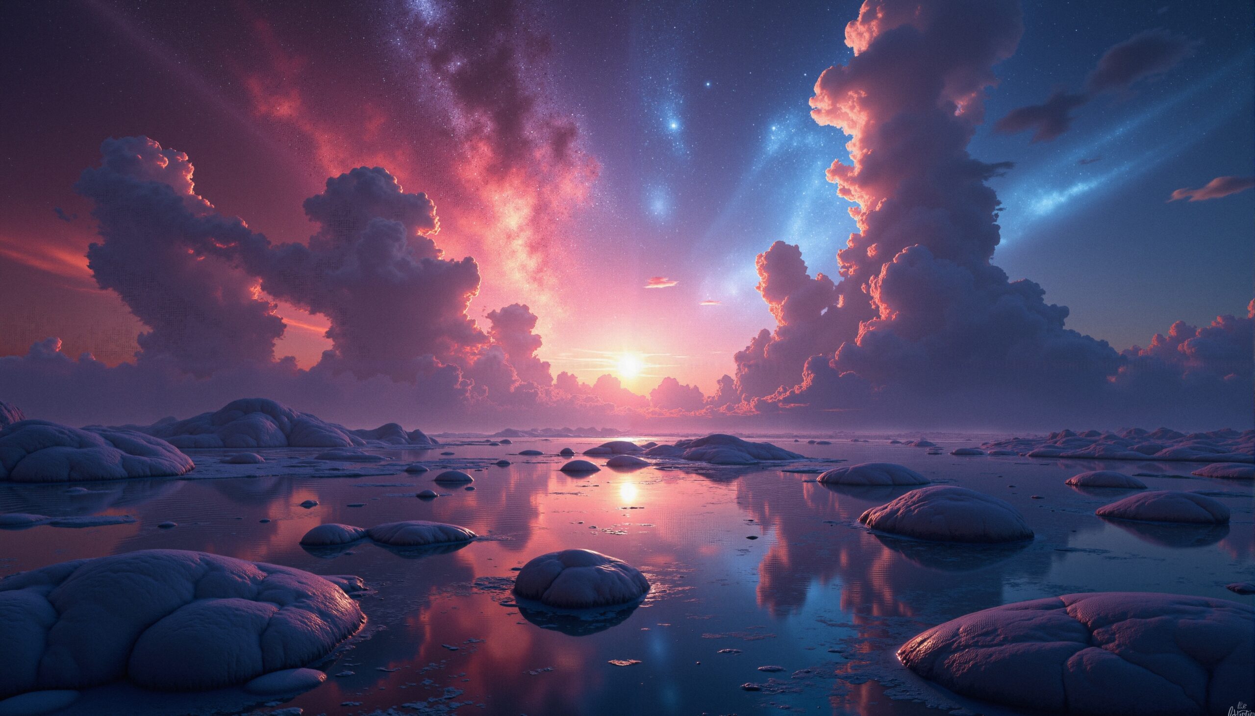 Colorful Sky Over Watery Landscape
