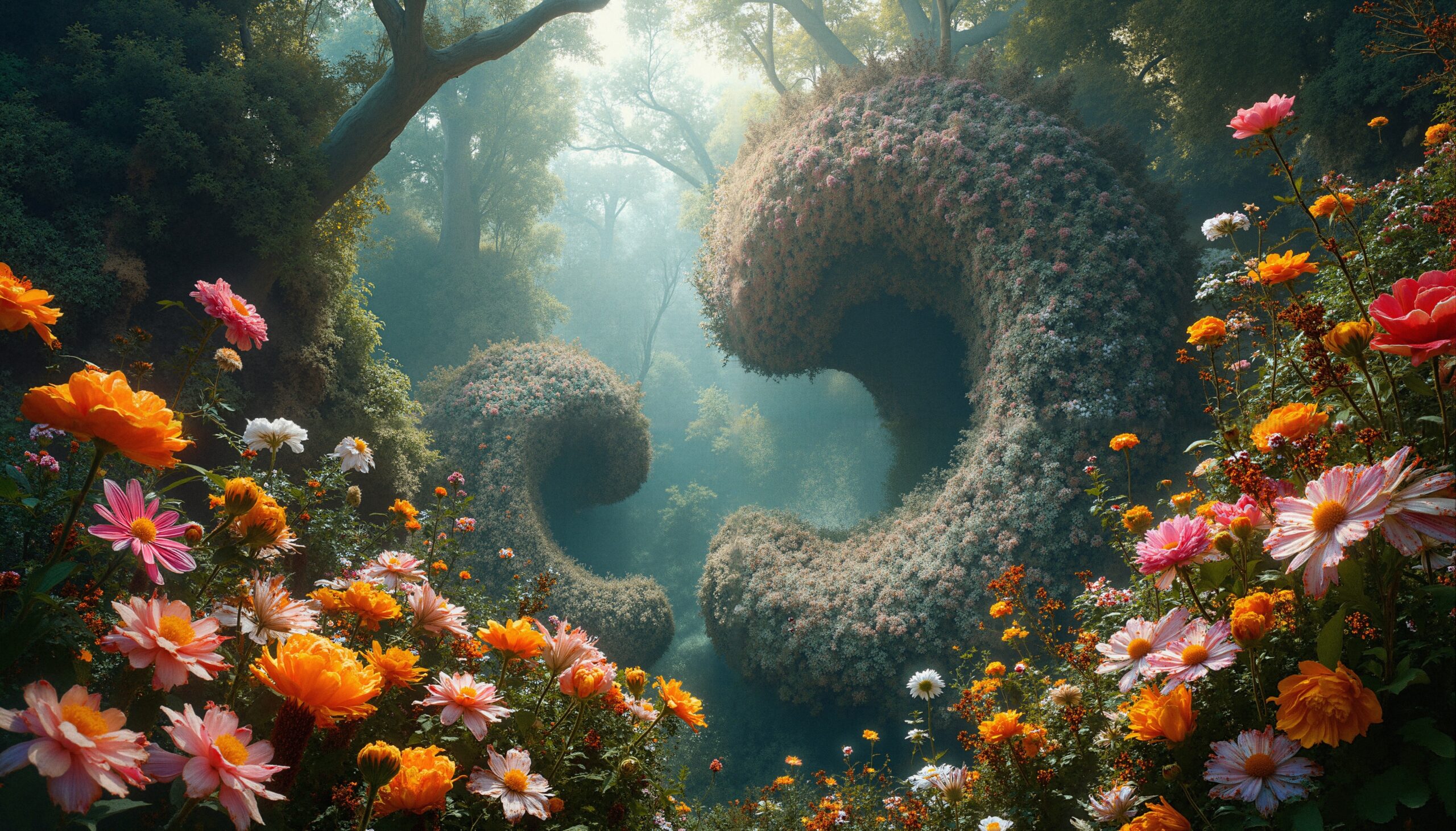 Enchanted Flower-Filled Spiral Forest