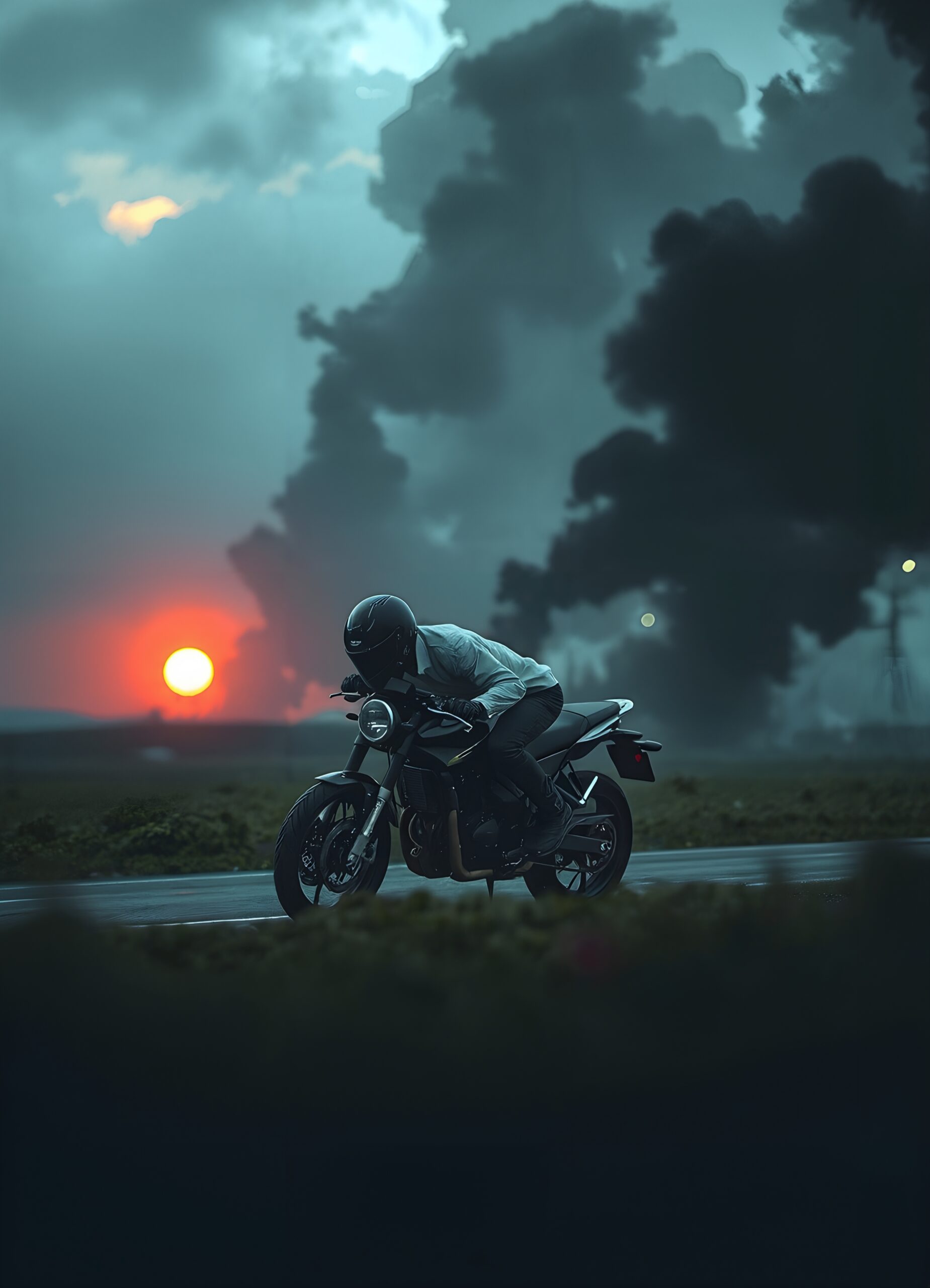 Dramatic Sunset Motorcycle Journey