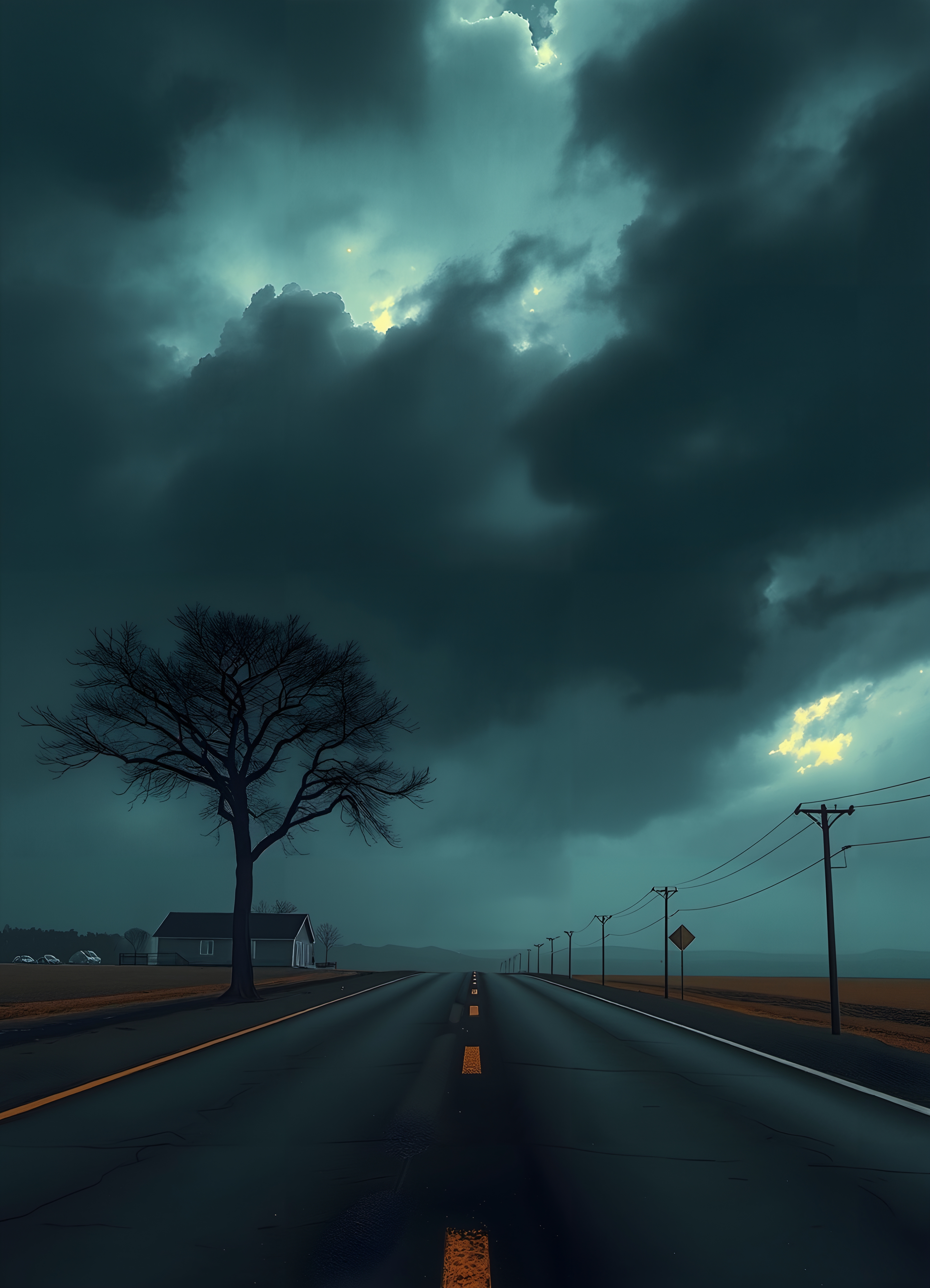Stormy Rural Road Under Dark Clouds