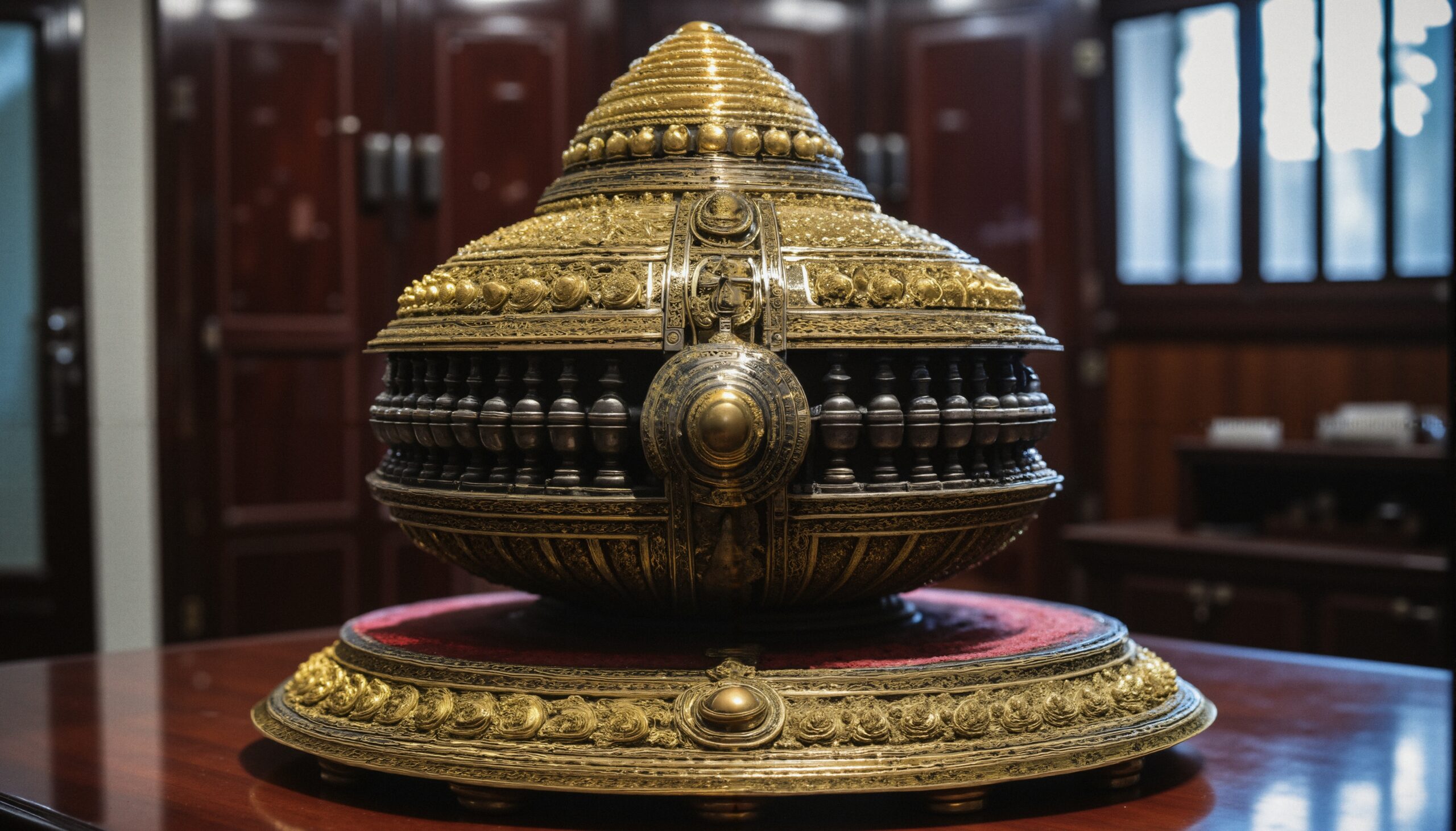Ornate Golden Artifact Displayed Elegantly