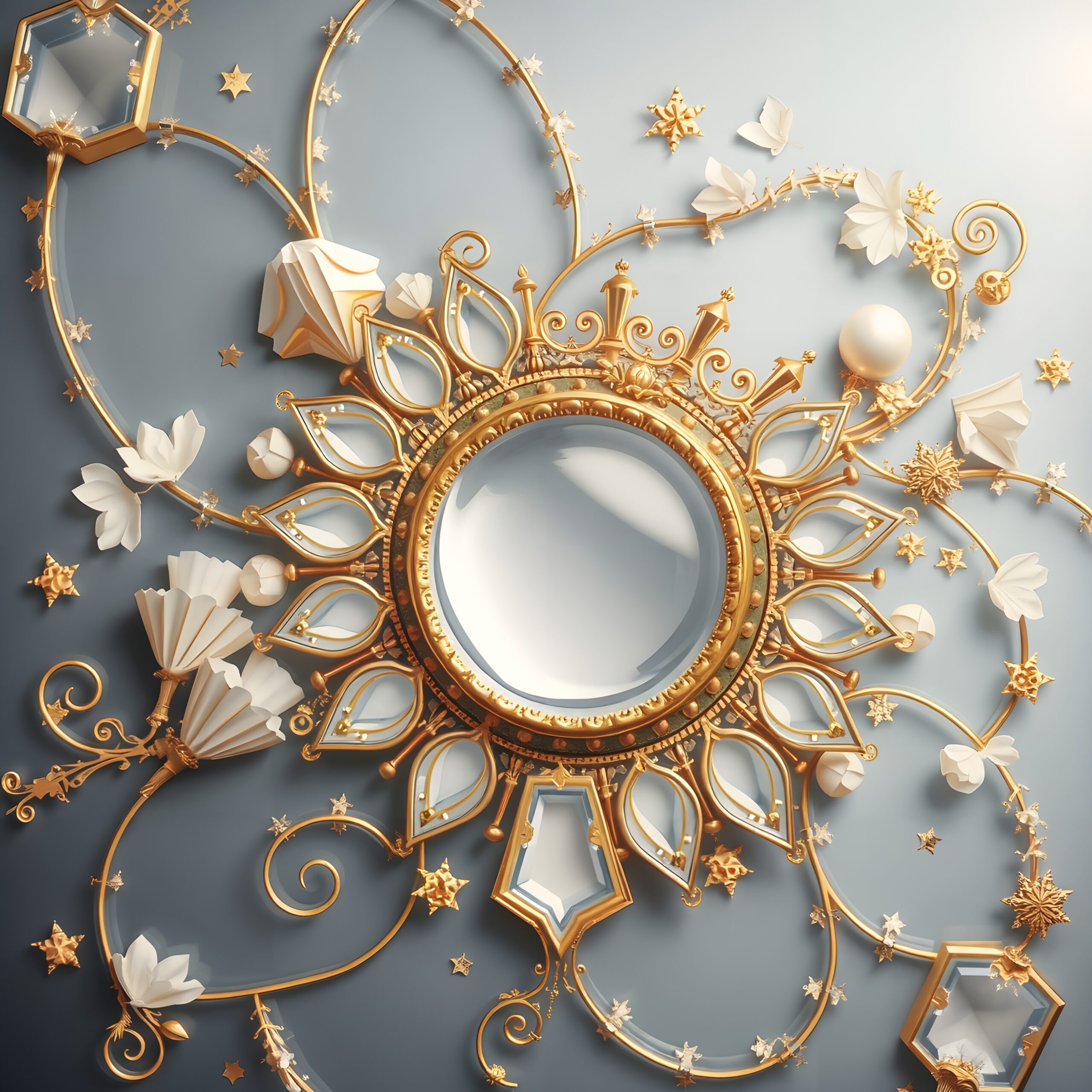 Celestial Gold Floral Mirror Design
