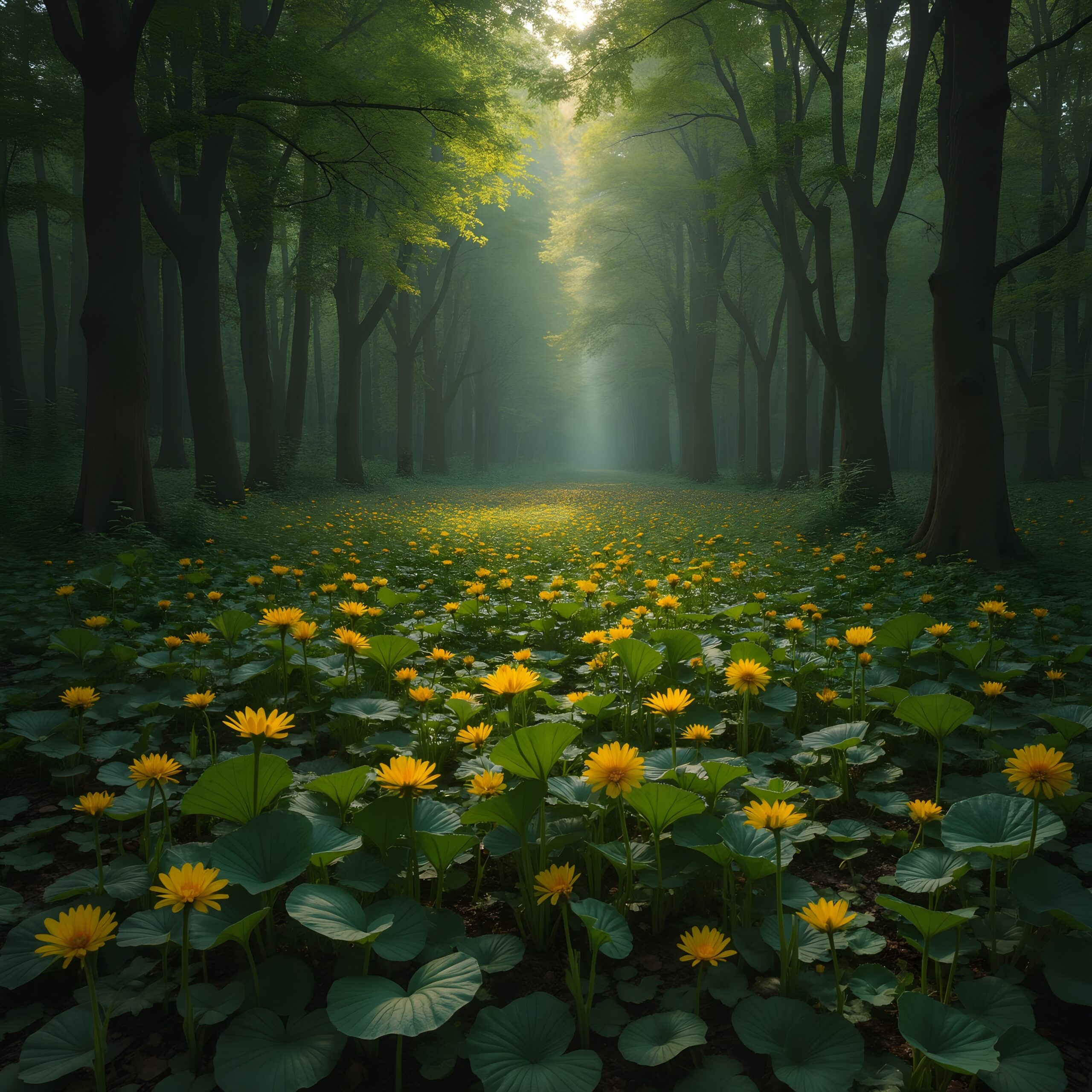 Enchanting Forest with Yellow Flowers