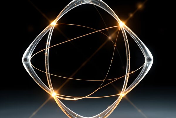 Futuristic abstract geometric light structure with glowing lines.