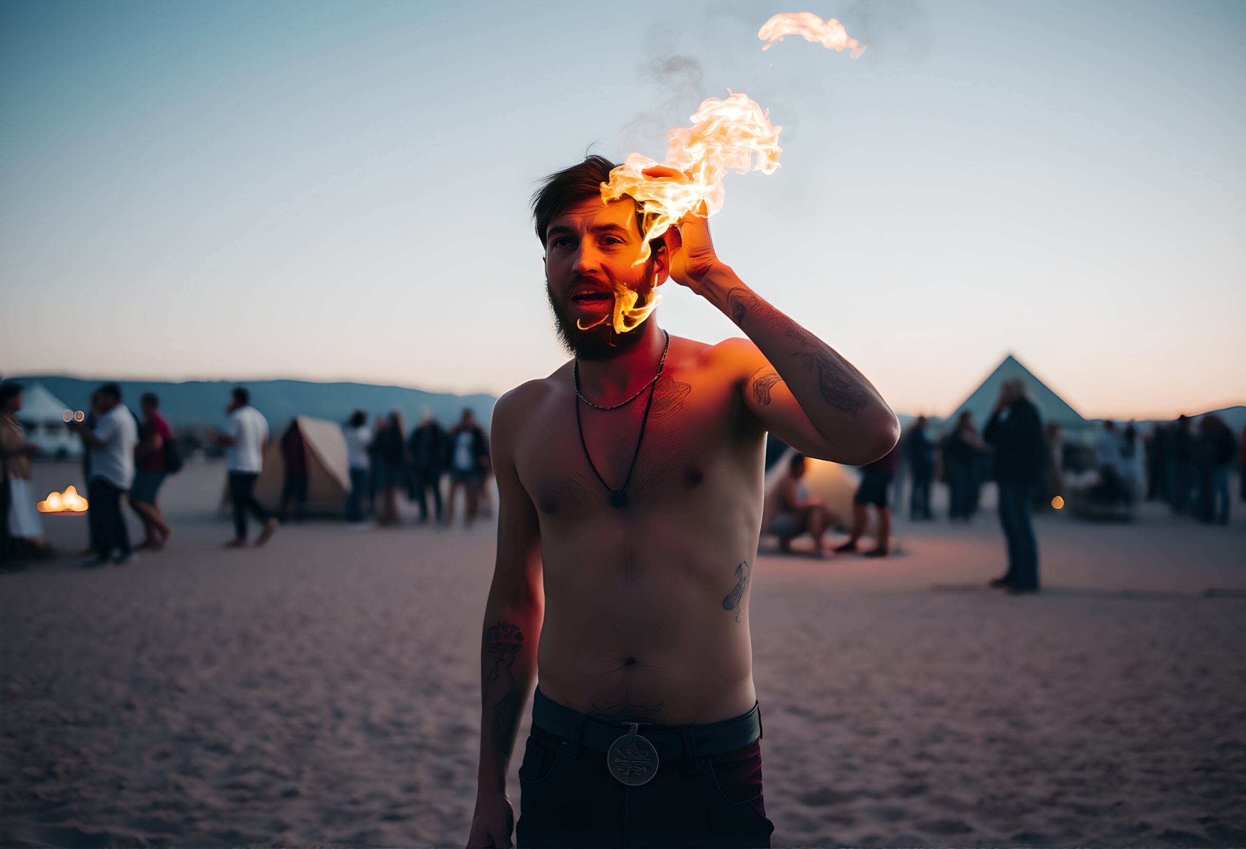 Flames Dance in Desert Twilight