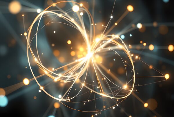 Abstract energy lines with swirling lights.