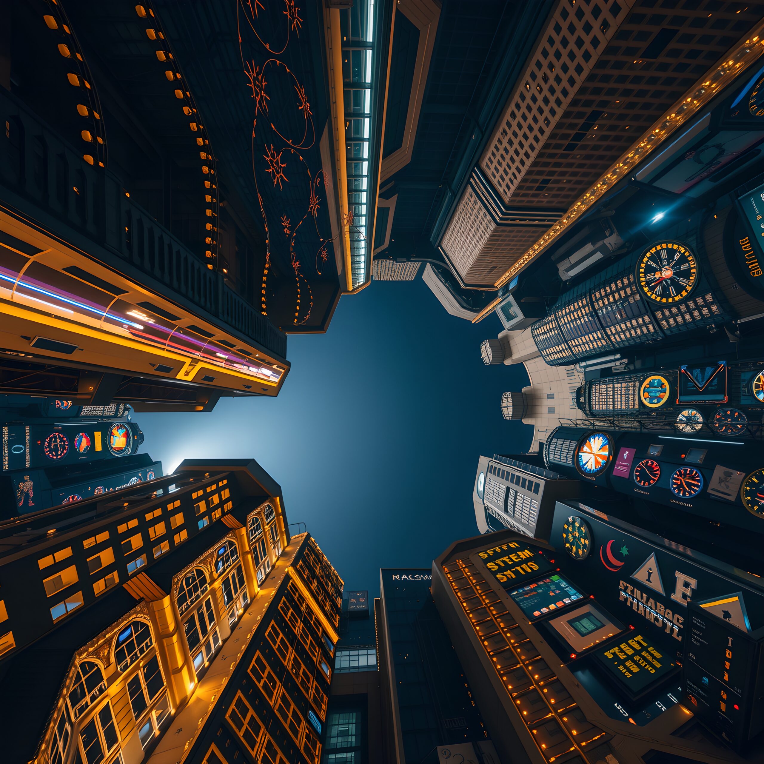 Futuristic Neon City Skyline Night