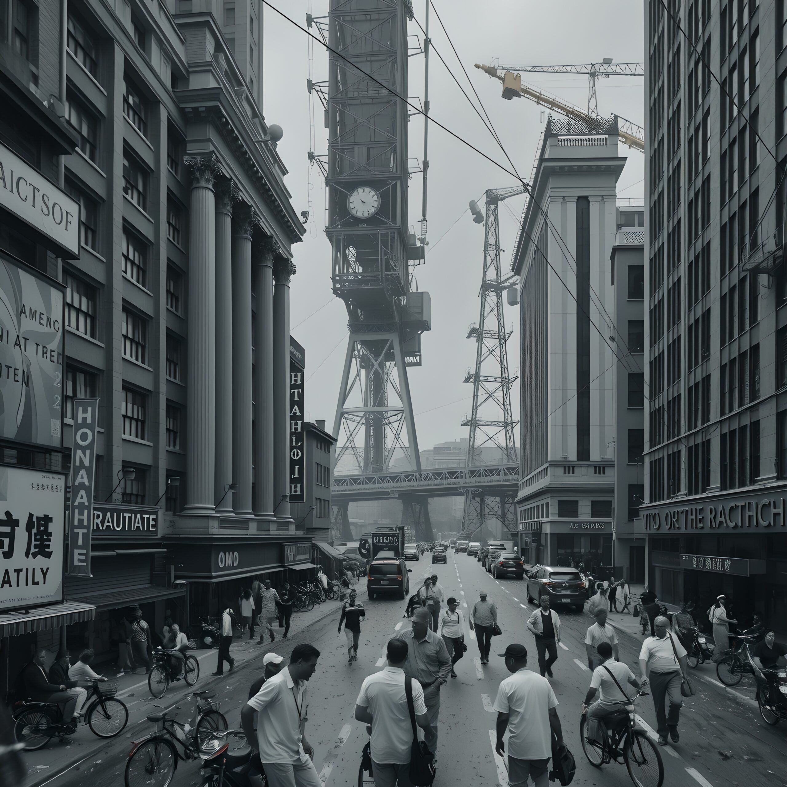 Urban Street with Towering Structure