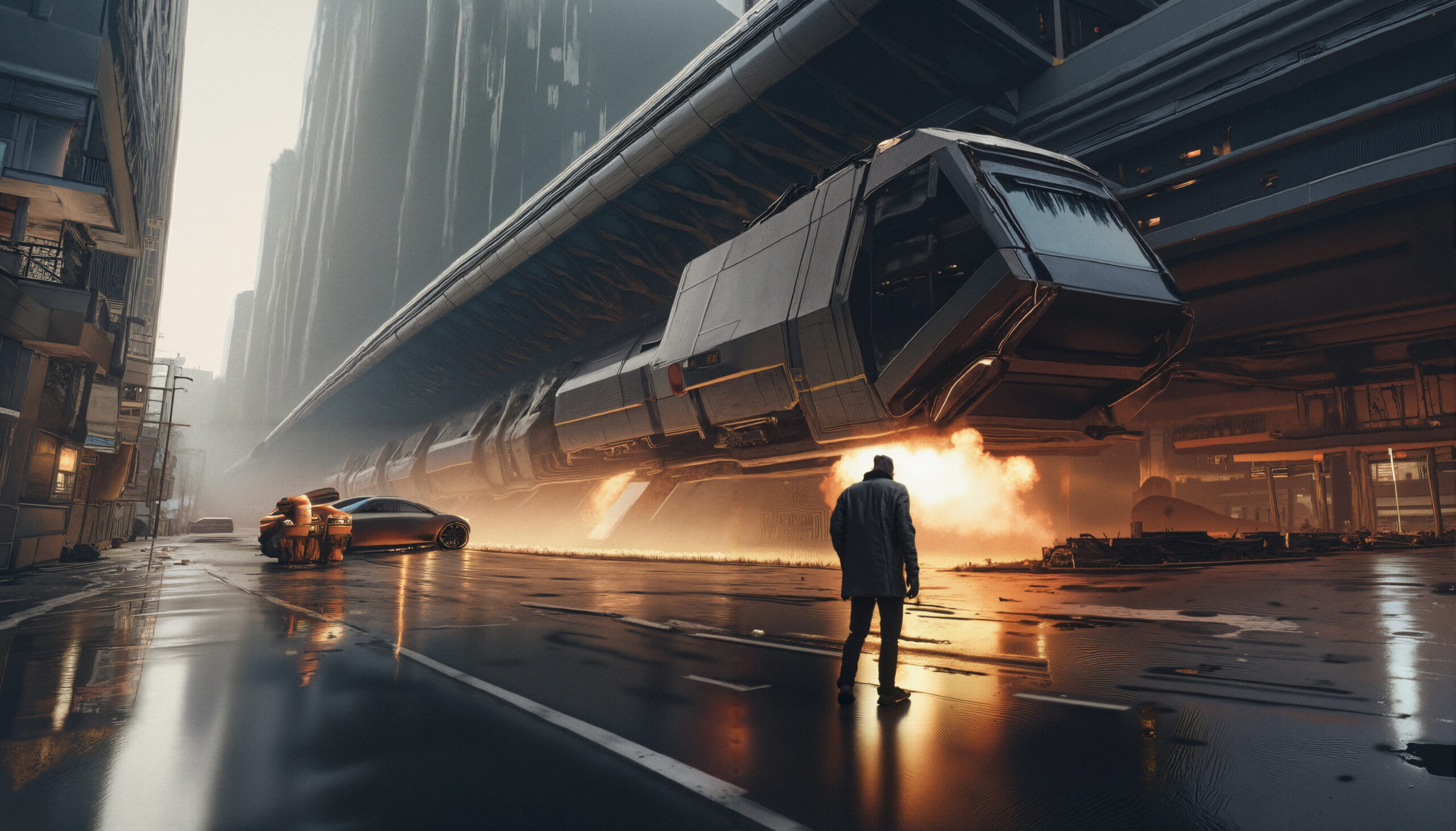 Futuristic Skyline Hovering Transit