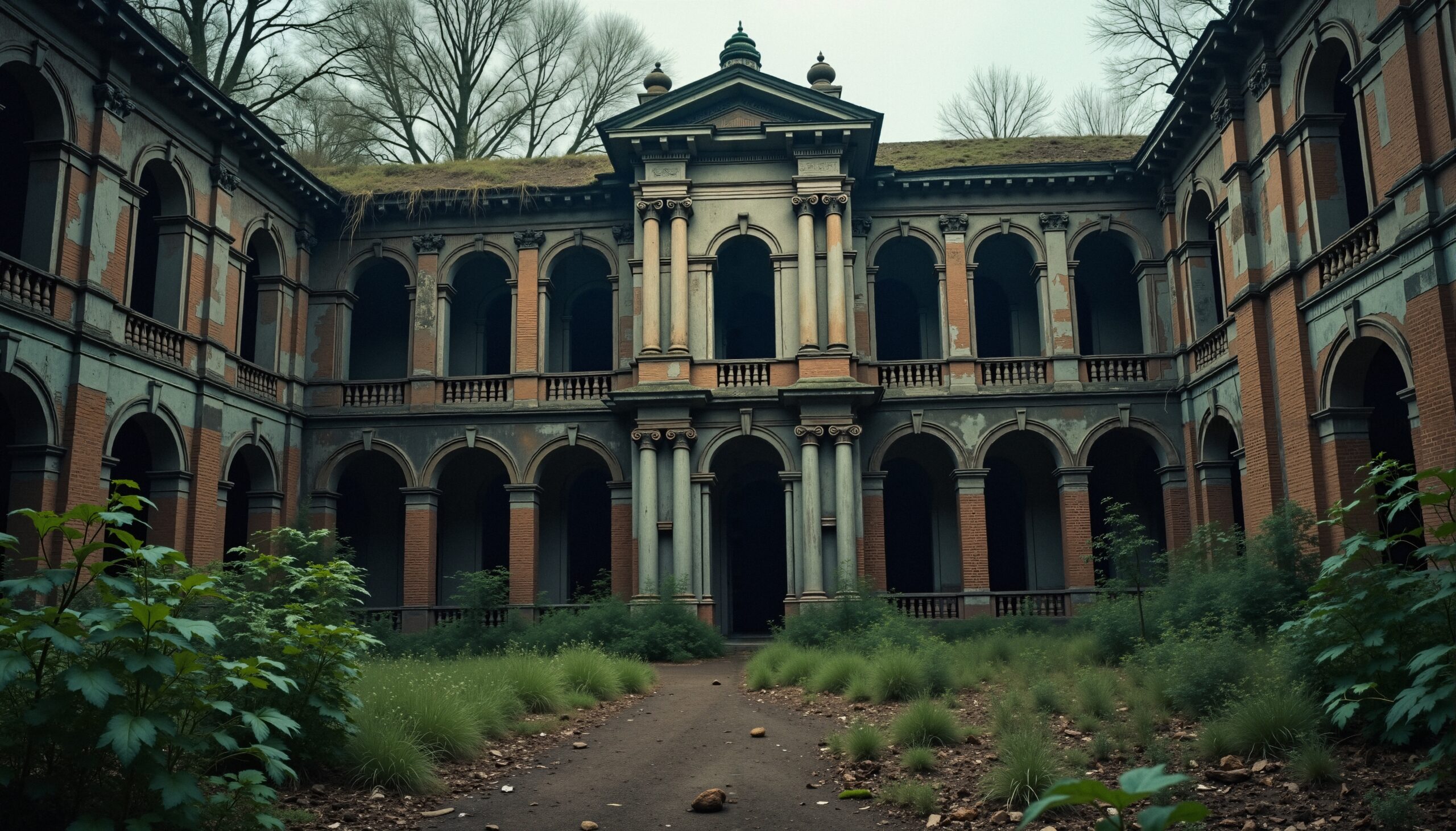 Abandoned Courtyard Overtaken by Nature