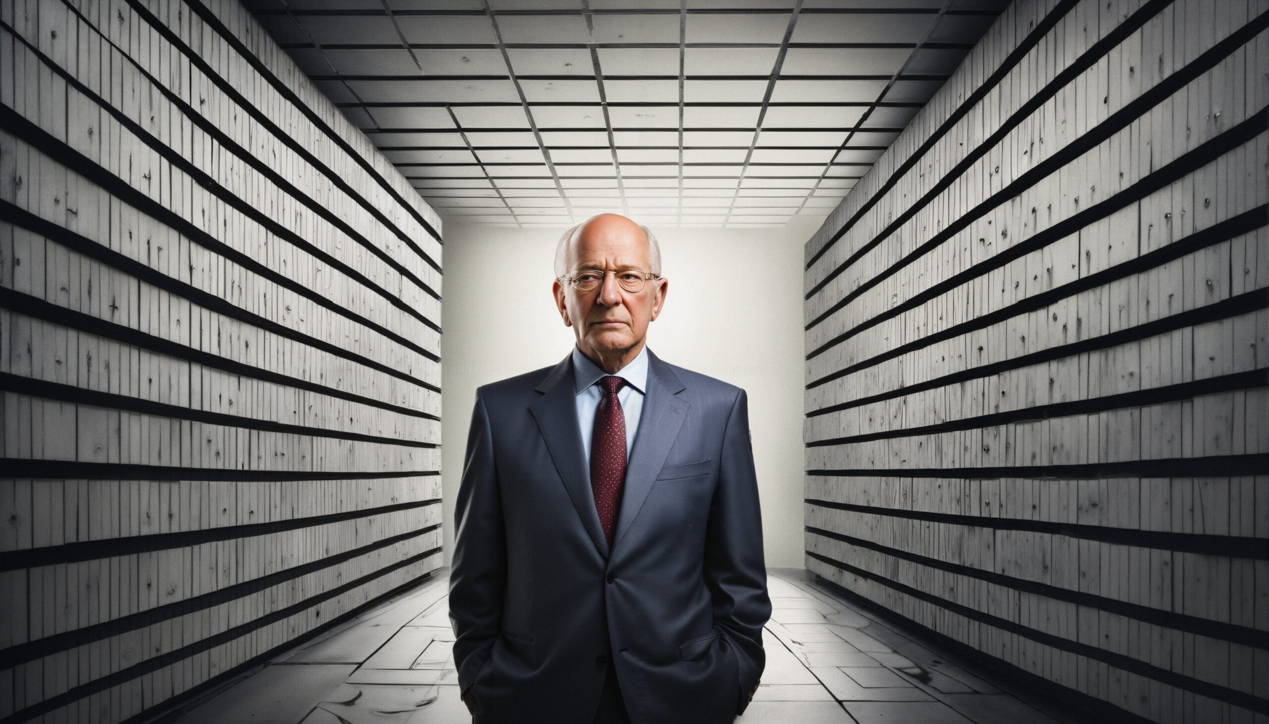 Confident Stance in Abstract Hallway