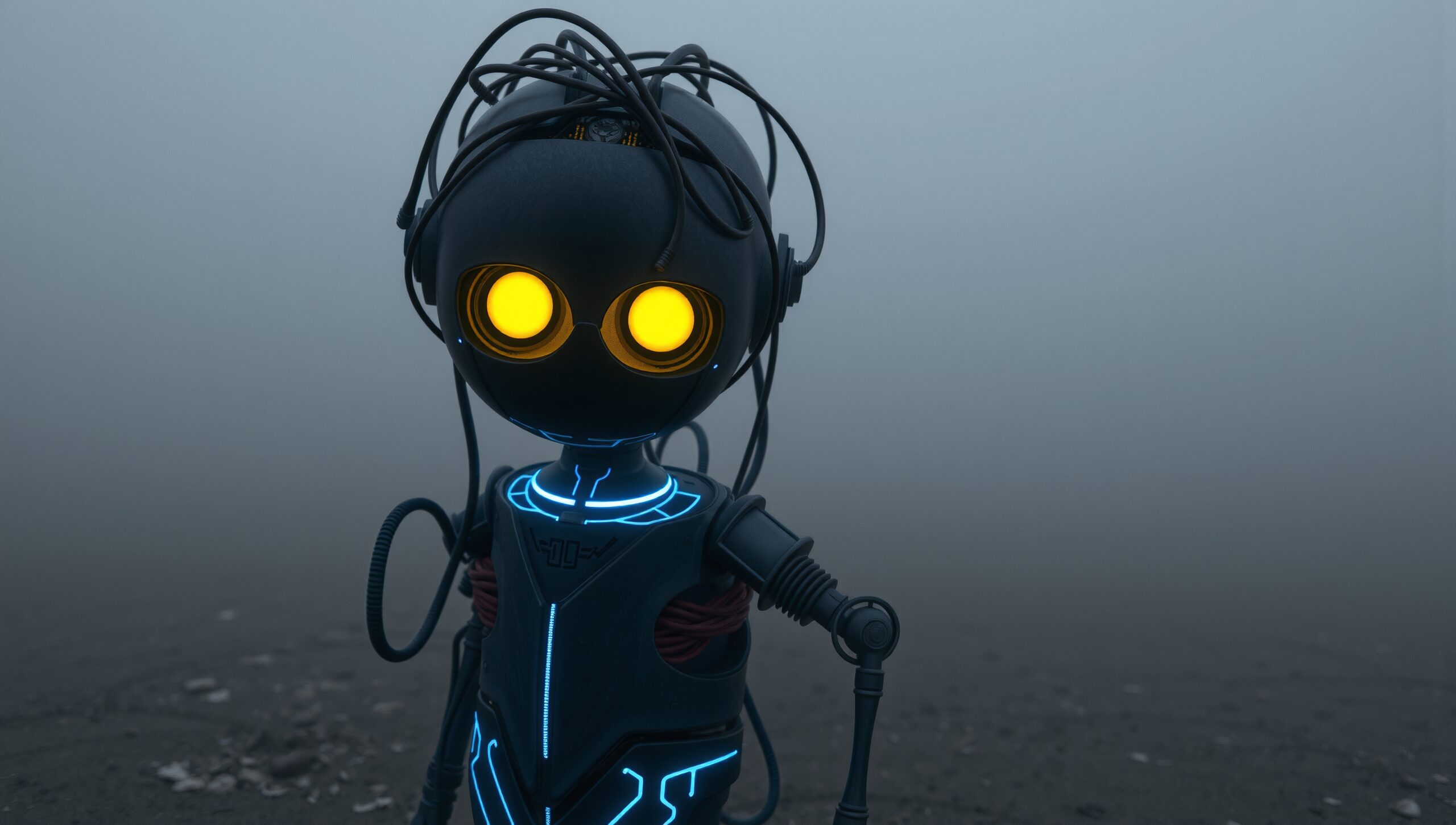 Futuristic Robot in Misty Landscape