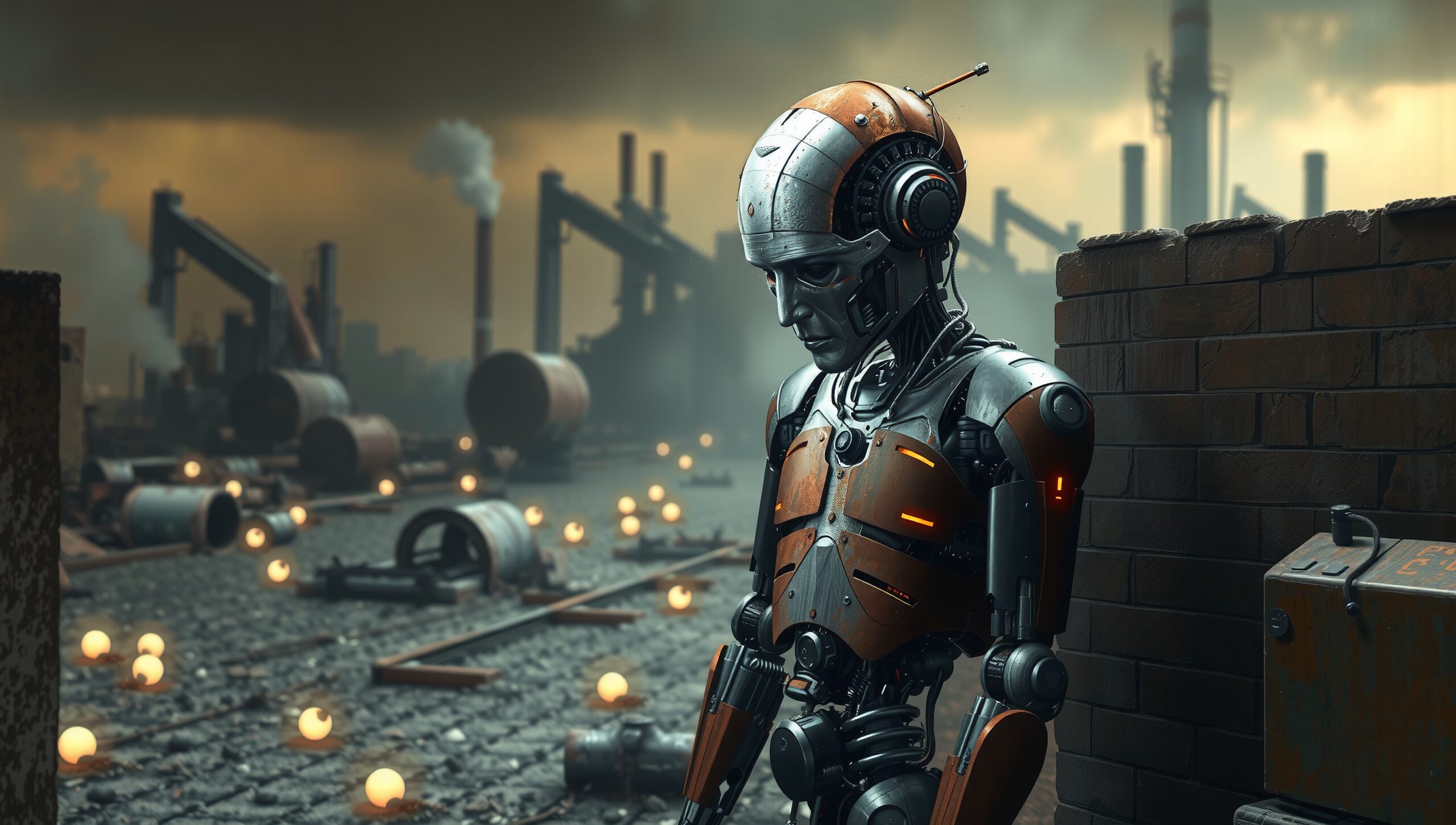 Robot Amidst Industrial Ruins