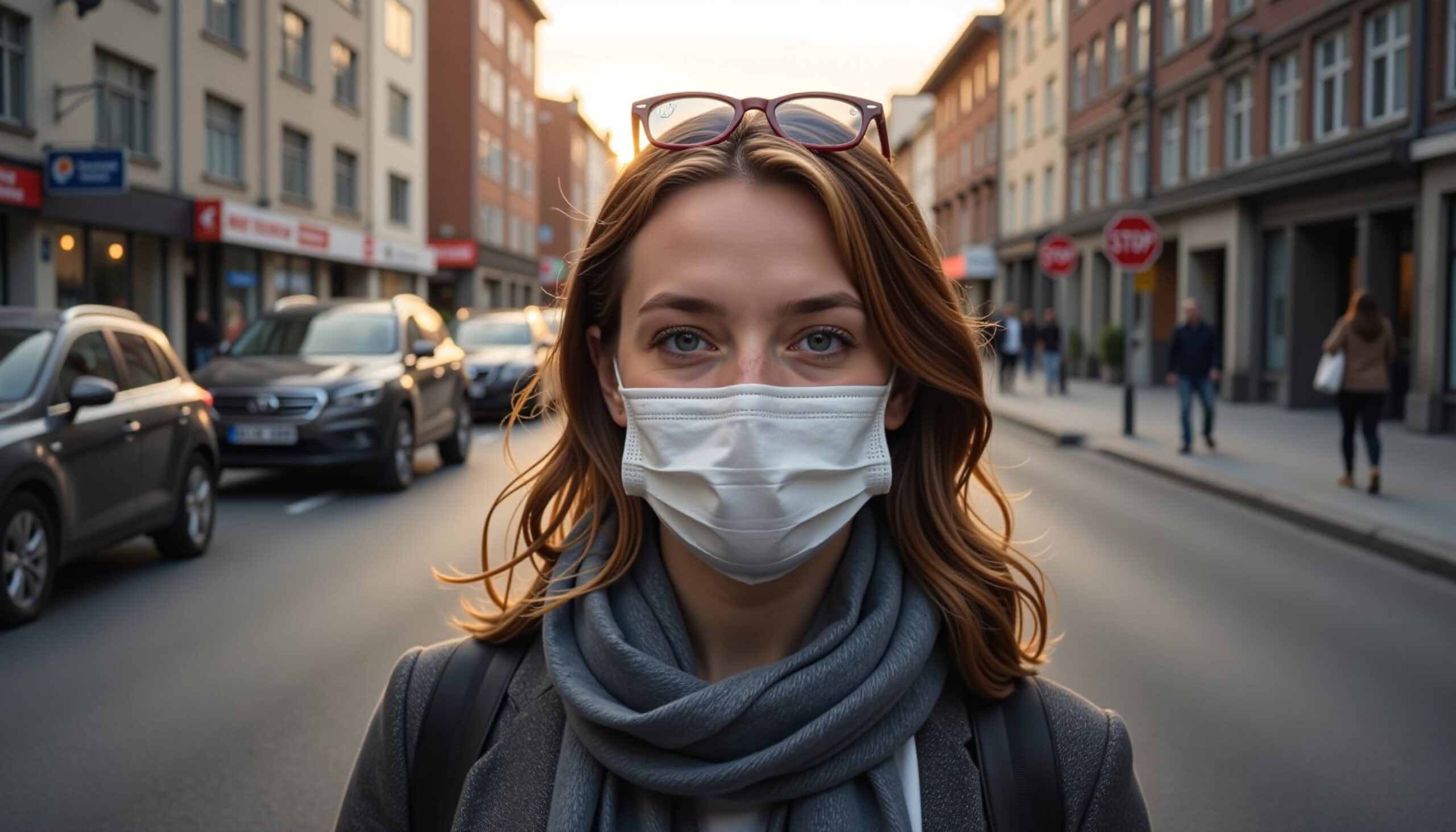 Masked Woman On Urban Street