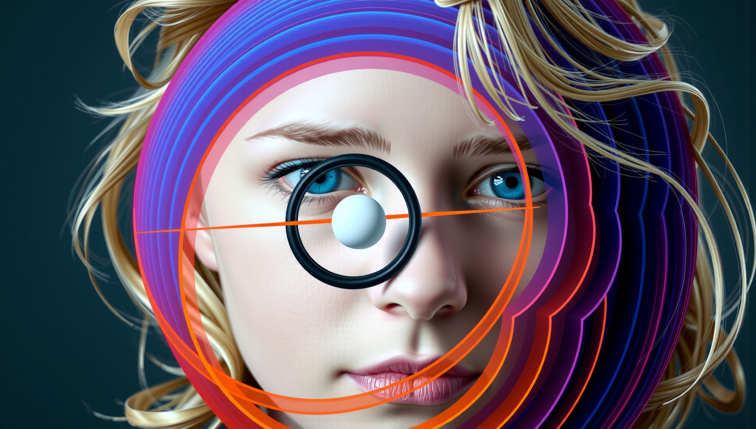 Surreal Portrait with Neon Circles