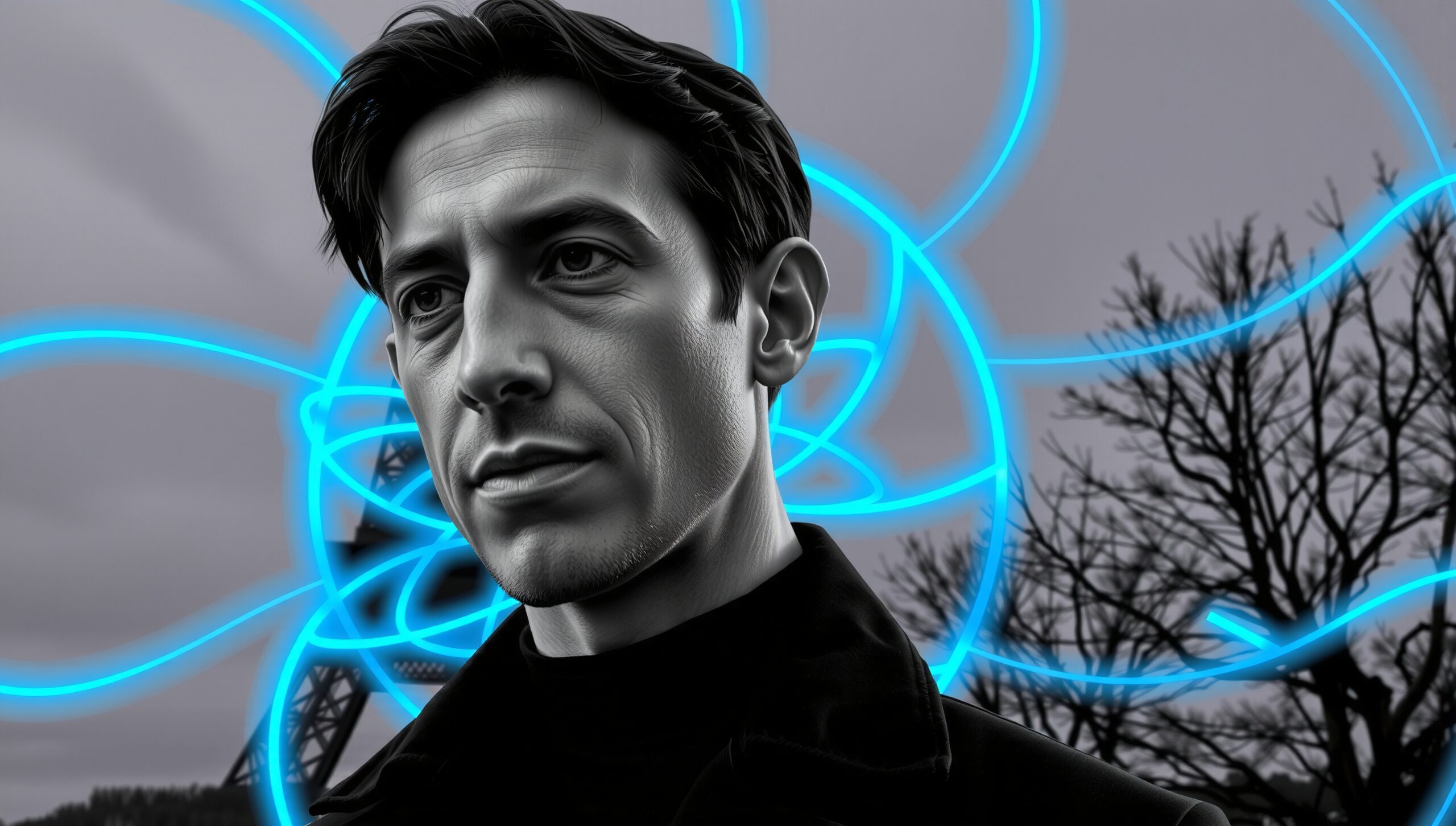 Neon Blues and Grayscale Mood