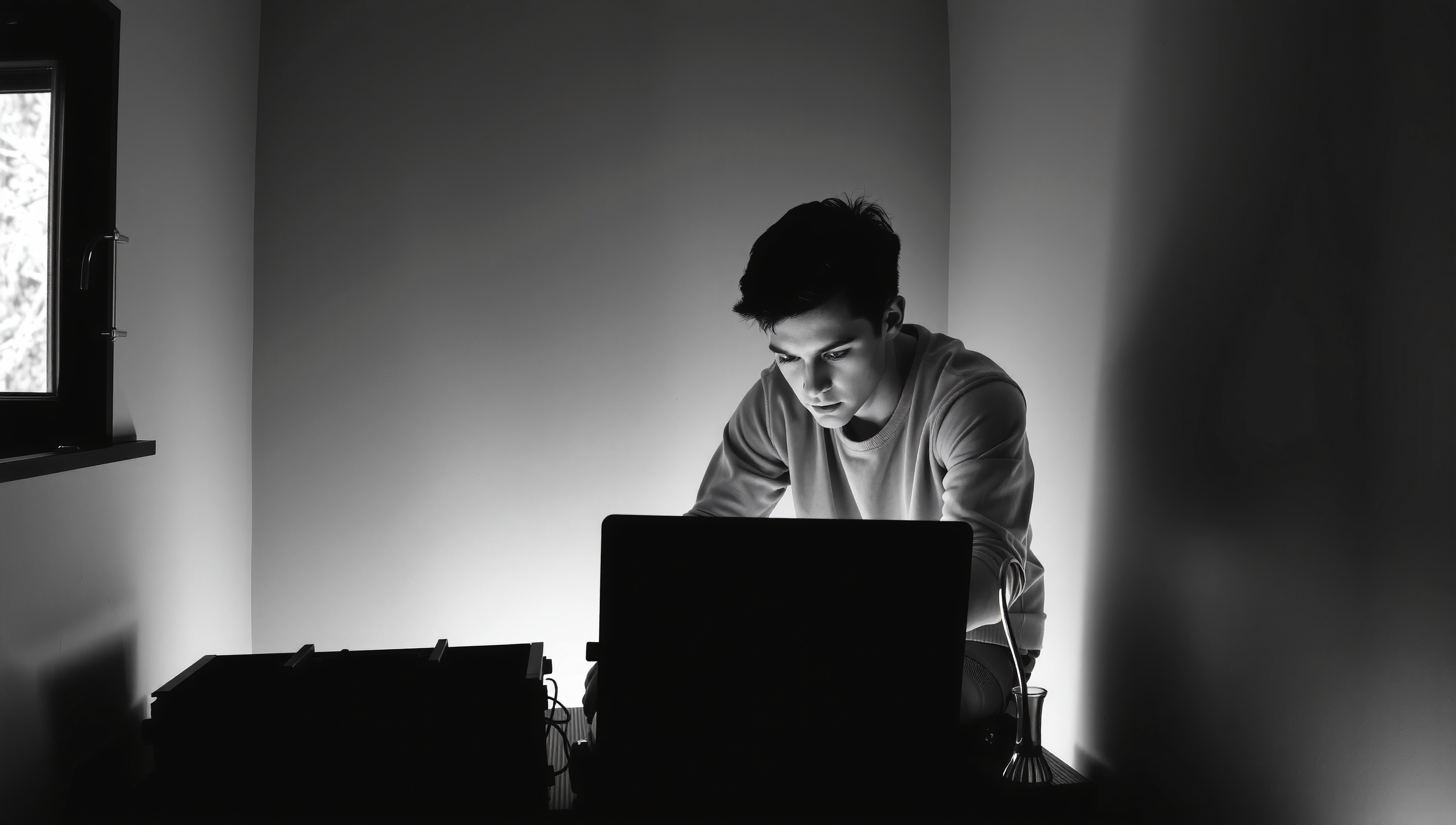 Focused Man in Shadowed Room