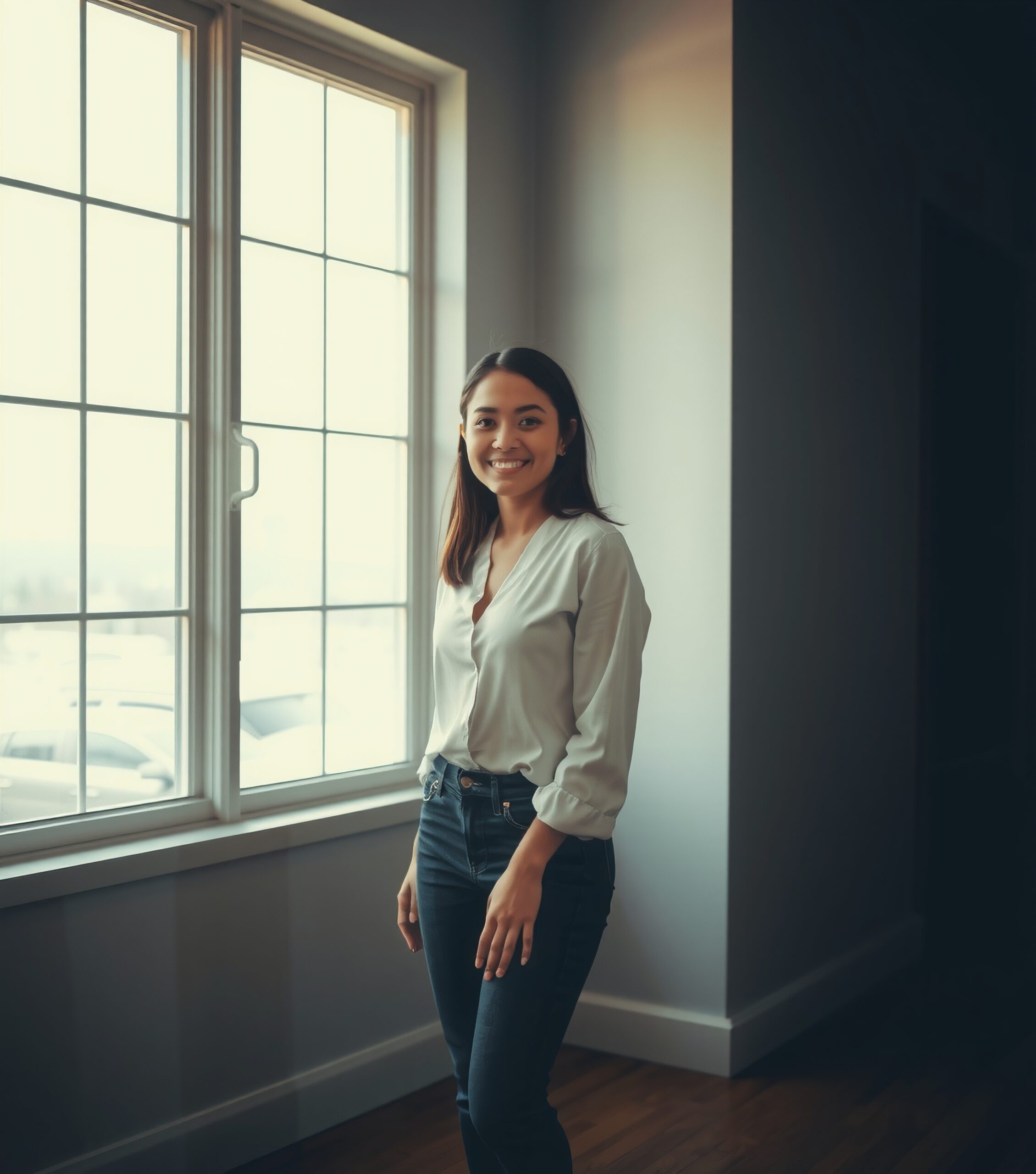 Smiling Woman by Sunlit Window