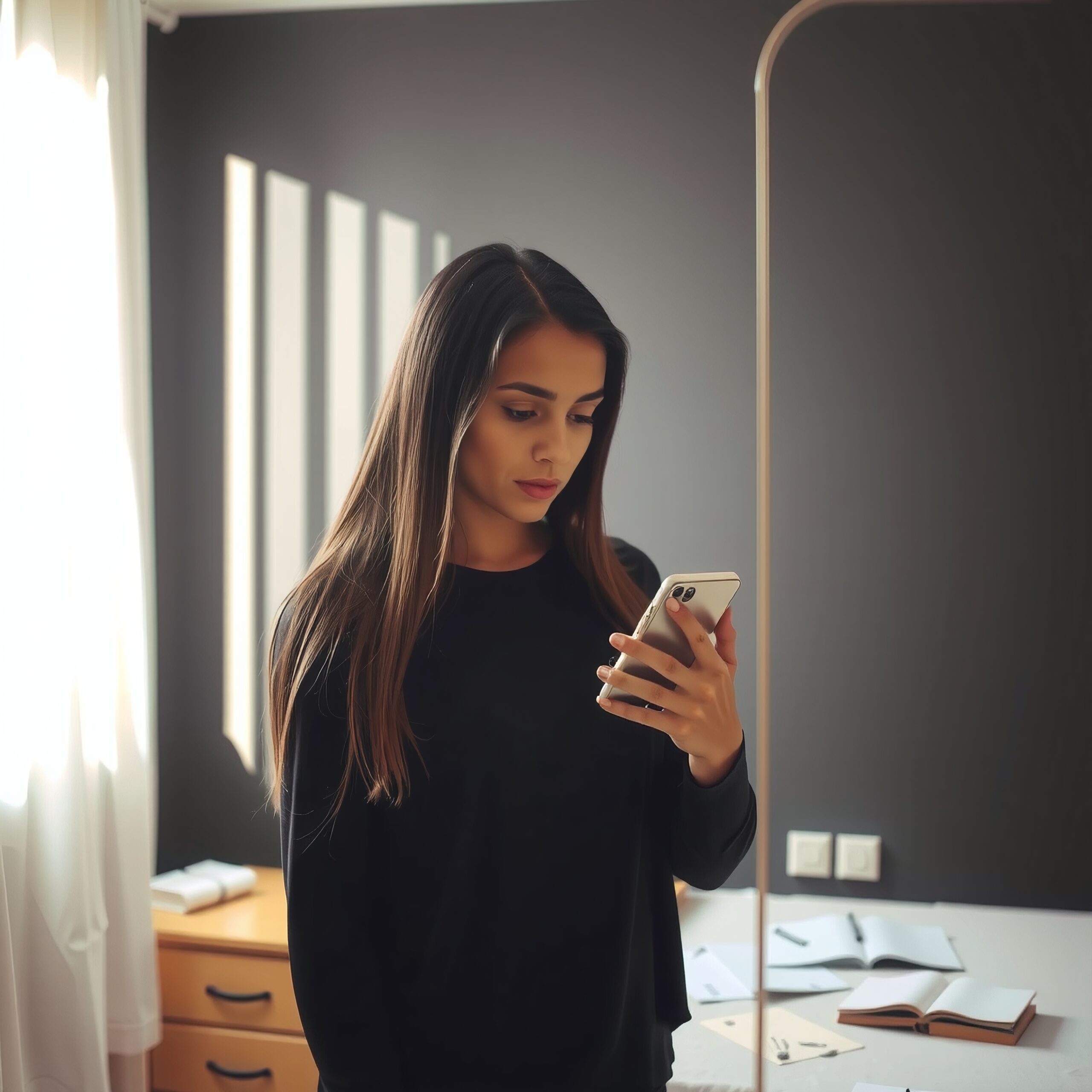 Focused Woman Using Smartphone