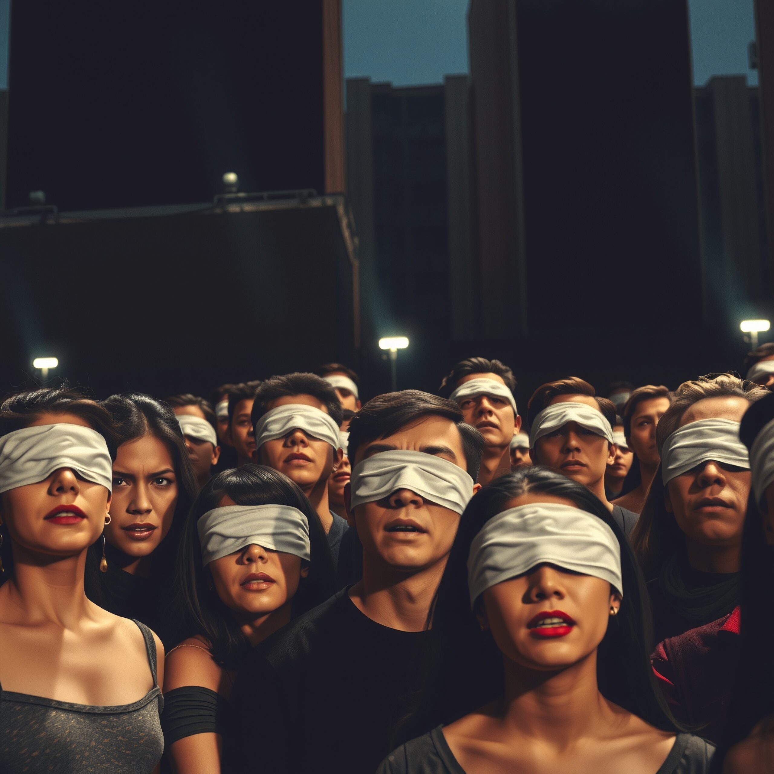 Blindfolded Group in Low Light