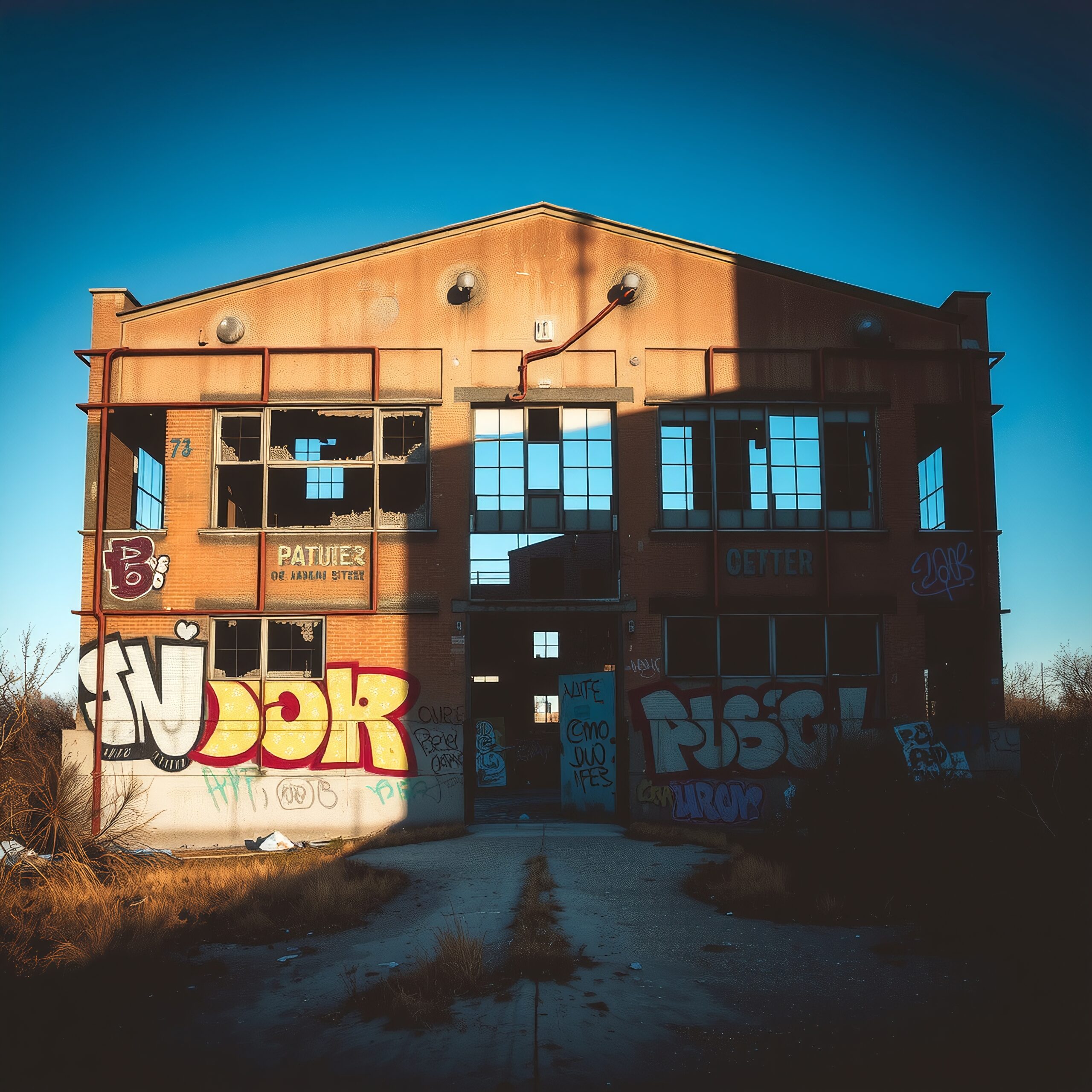 Abandoned Building with Vibrant Graffiti