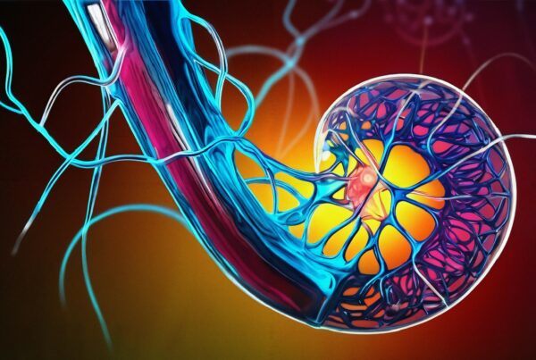 Vibrant abstract rendering of biological network structures.