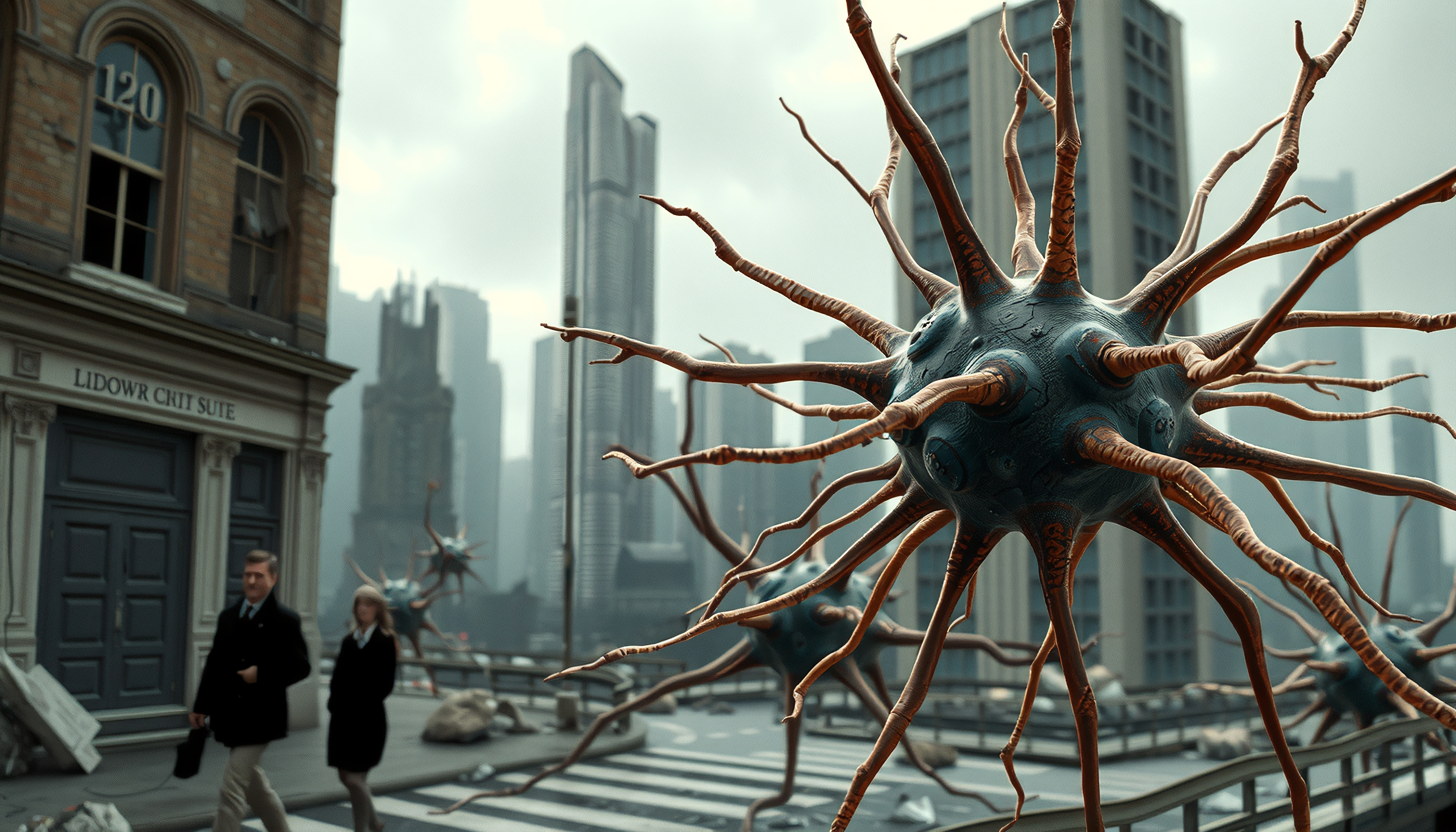 Alien Organic Structures in Futuristic Cityscape