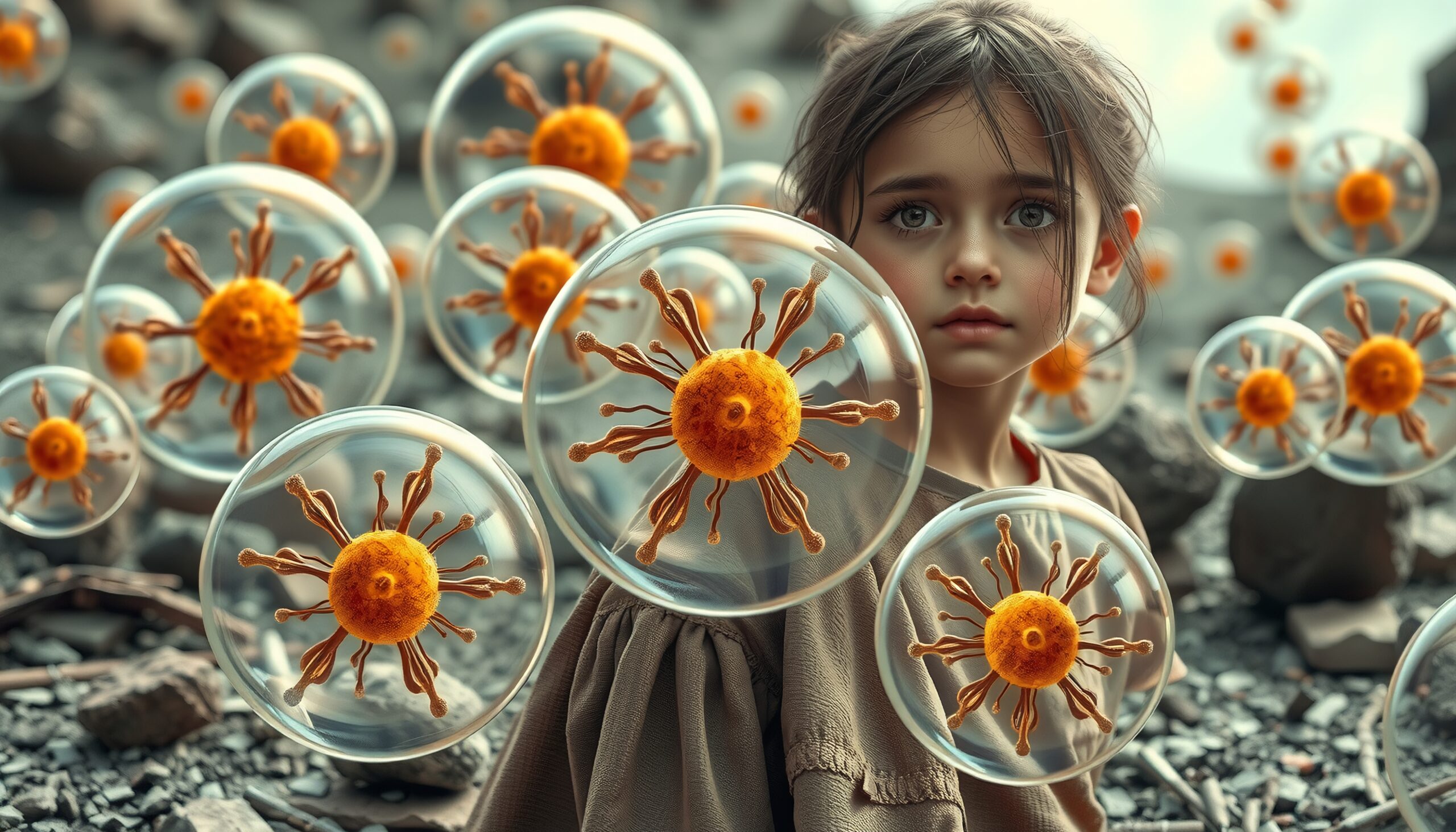 Mystical Orbs Surrounding Thoughtful Girl