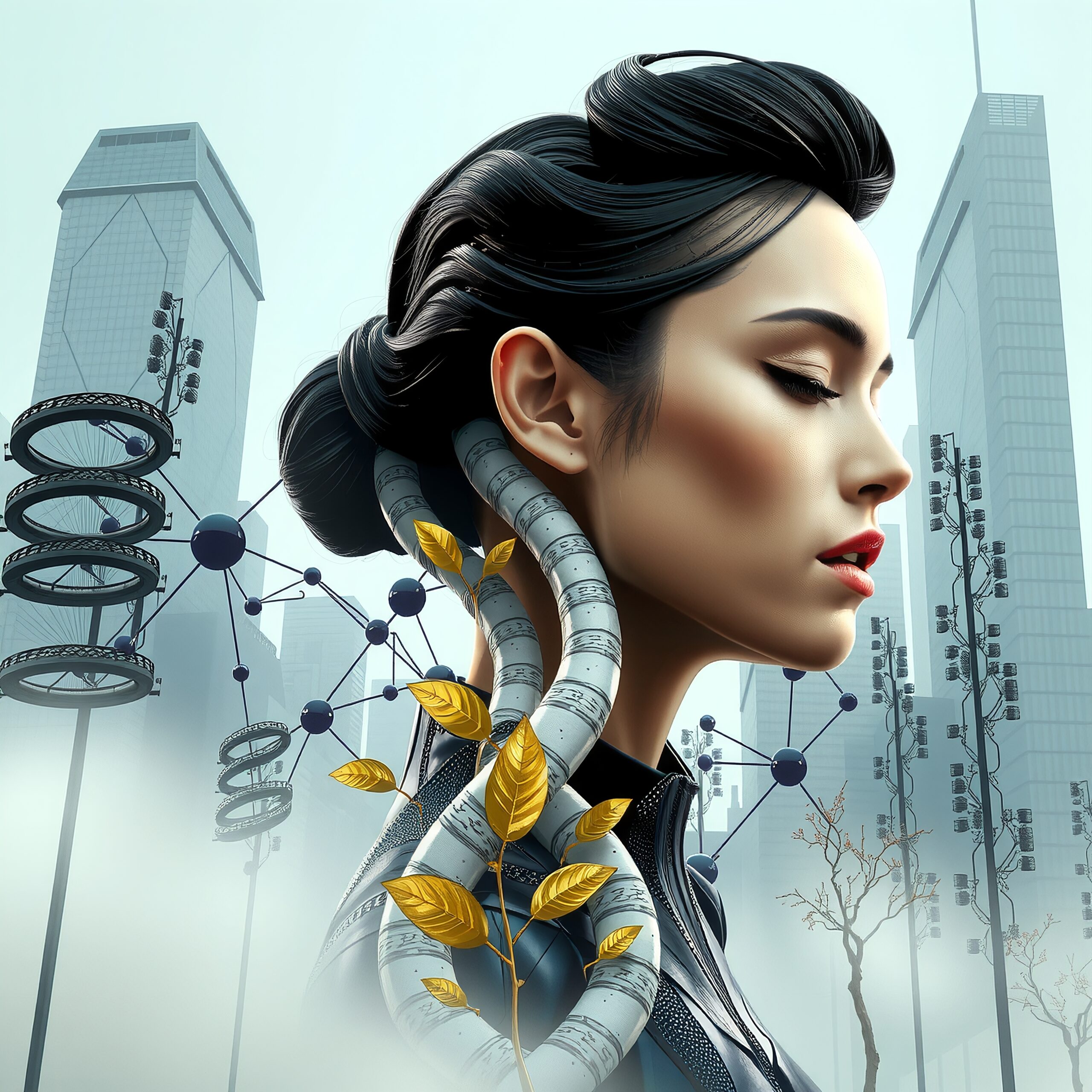 Futuristic Woman in Urban Landscape