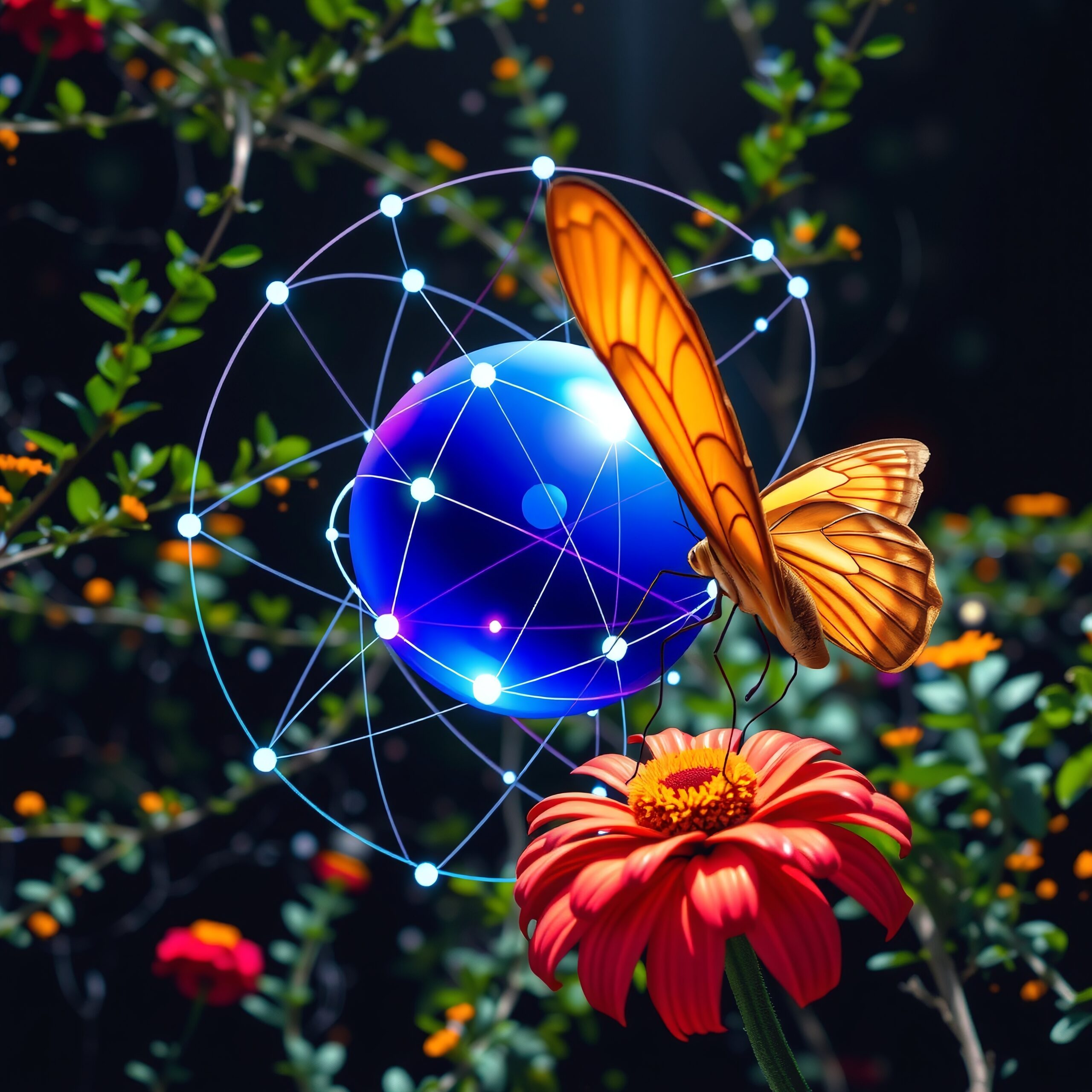 Butterfly with Futuristic Digital Orb