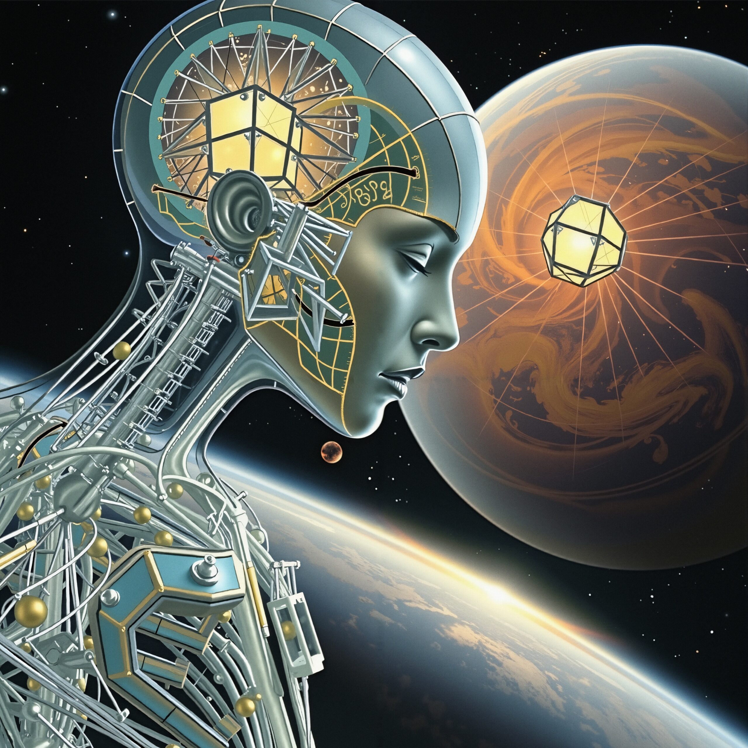 Futuristic Cybernetic Celestial Connection