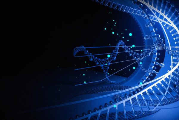 Glowing Blue DNA Helix Art