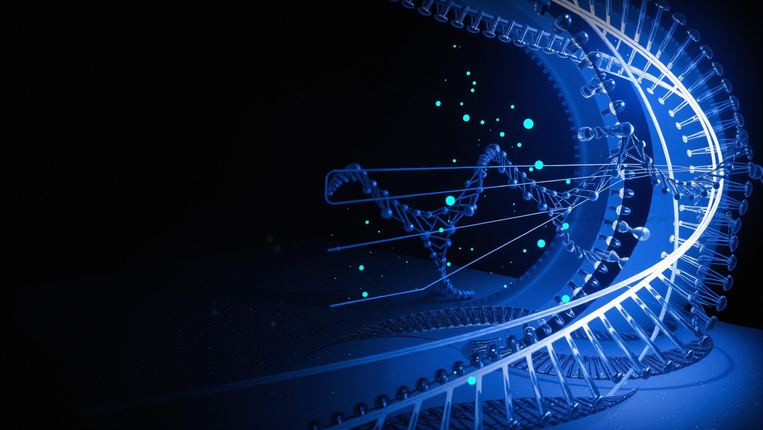 Glowing Blue DNA Helix Art