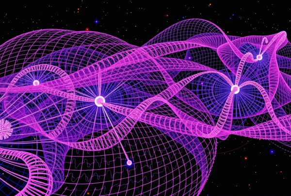 Colorful cosmic wireframe design showcasing scientific complexity.