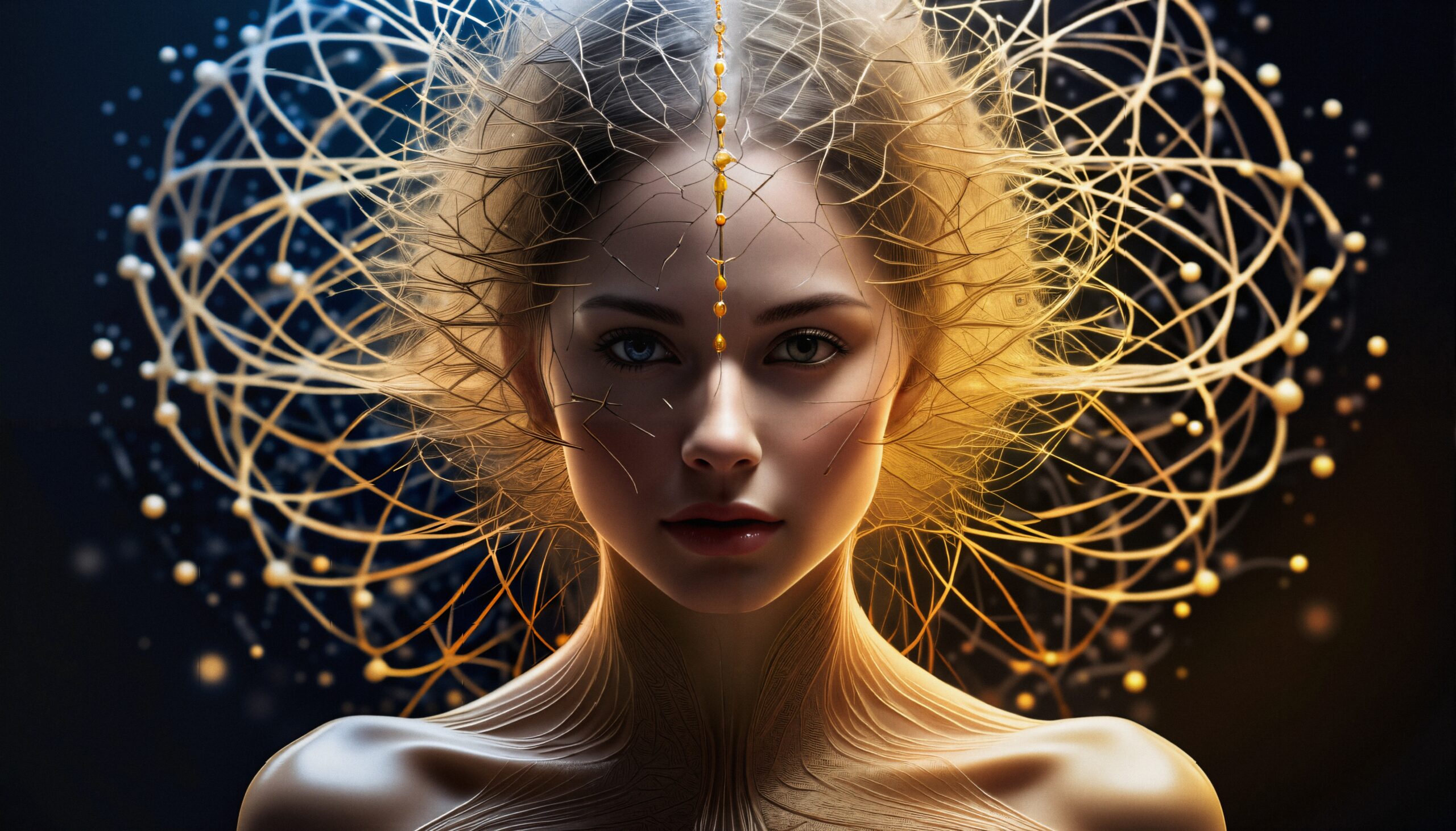 Neural Network Concept with Golden Light