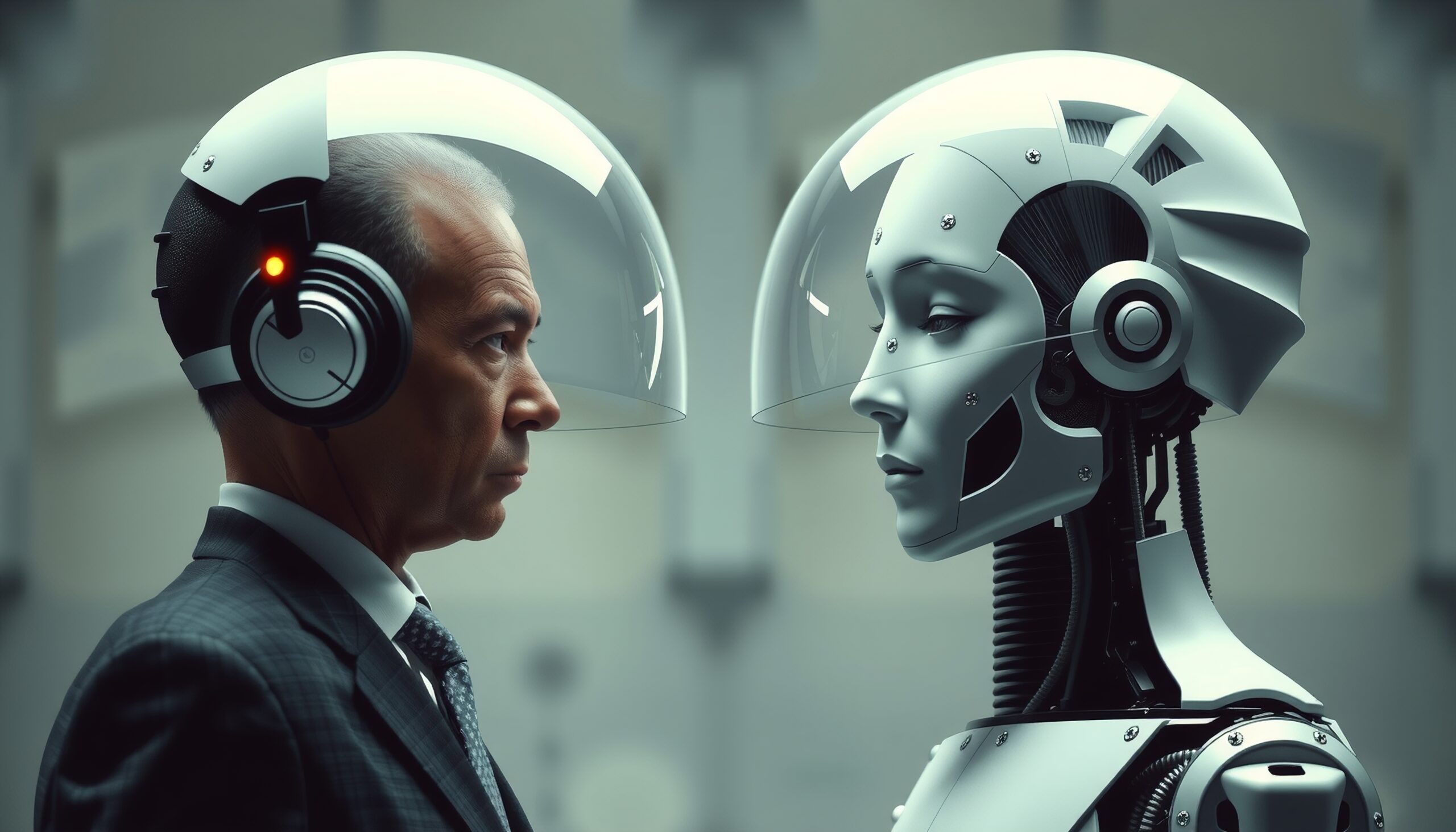 Man and Robot Face Off