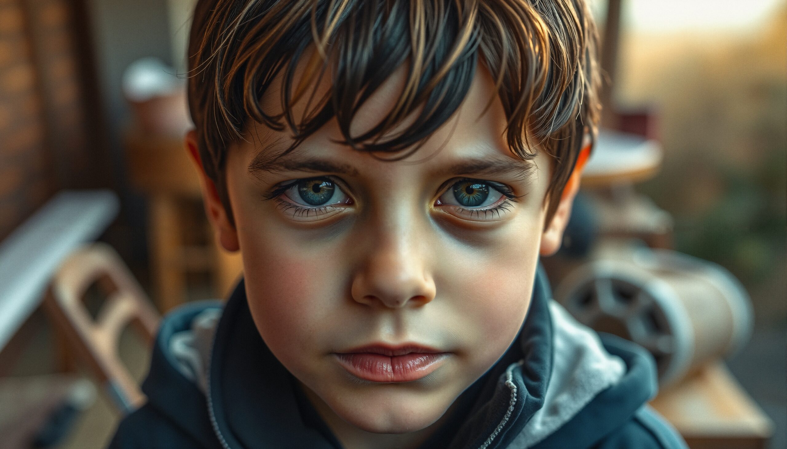 Intense Gaze of Young Boy