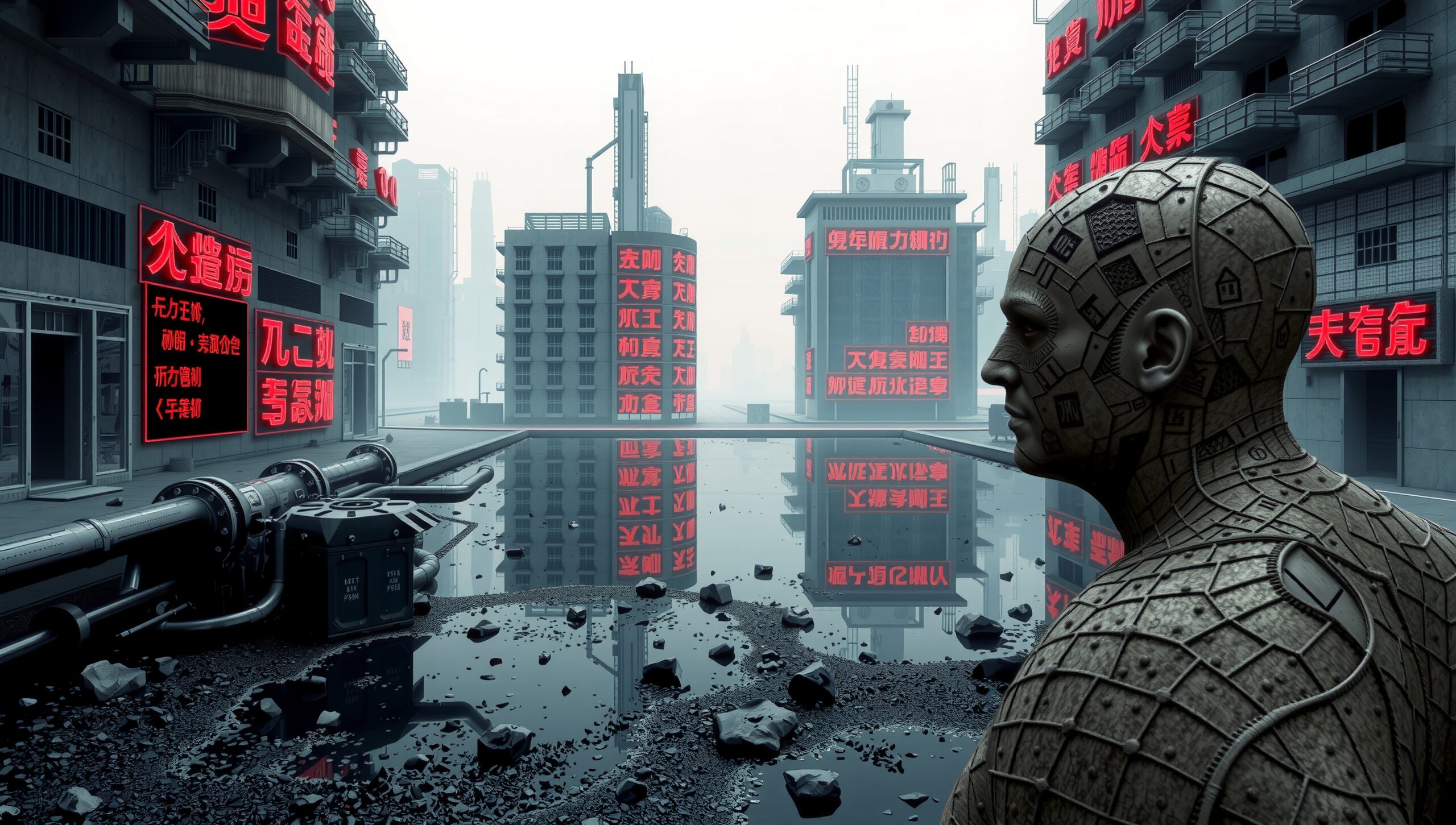 Futuristic Cityscape with Neon Signs