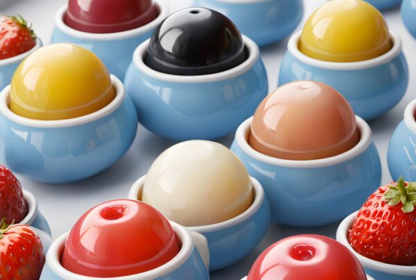 Vibrant Spheres in Blue Cups