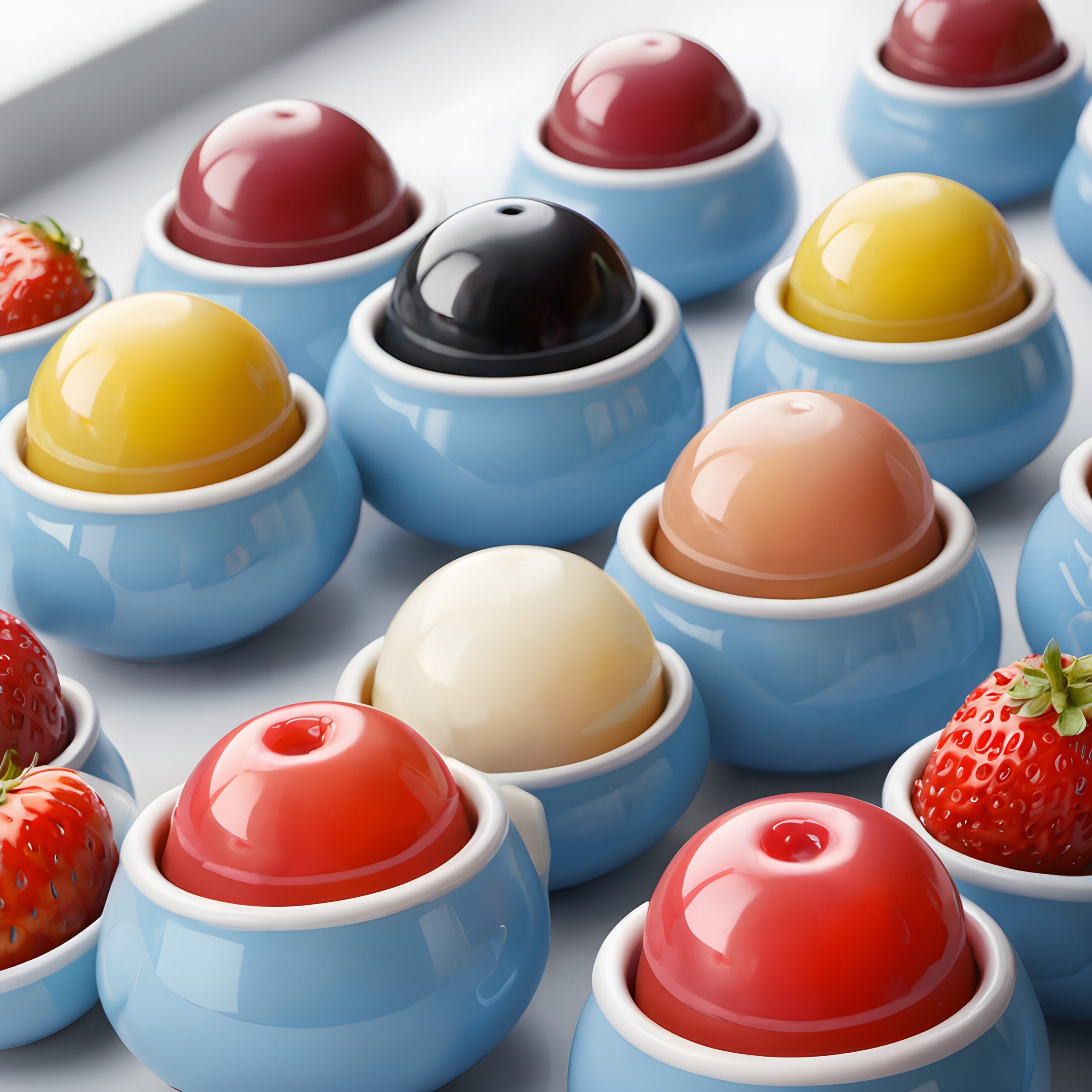 Vibrant Spheres in Blue Cups