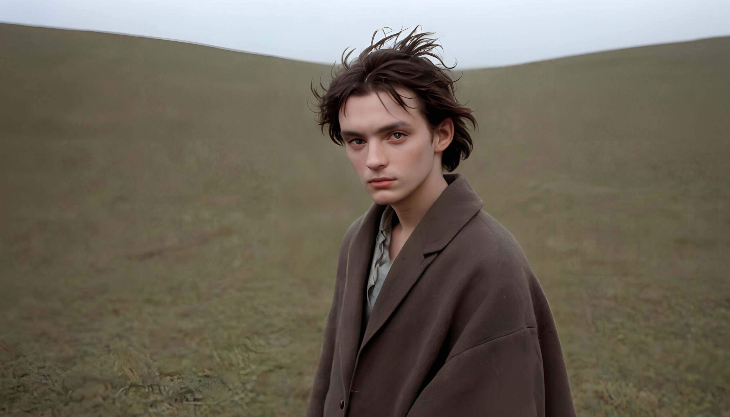 Solitary Wanderer Amidst Muted Hills