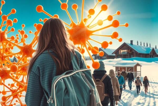 Winter walk with orange molecules.