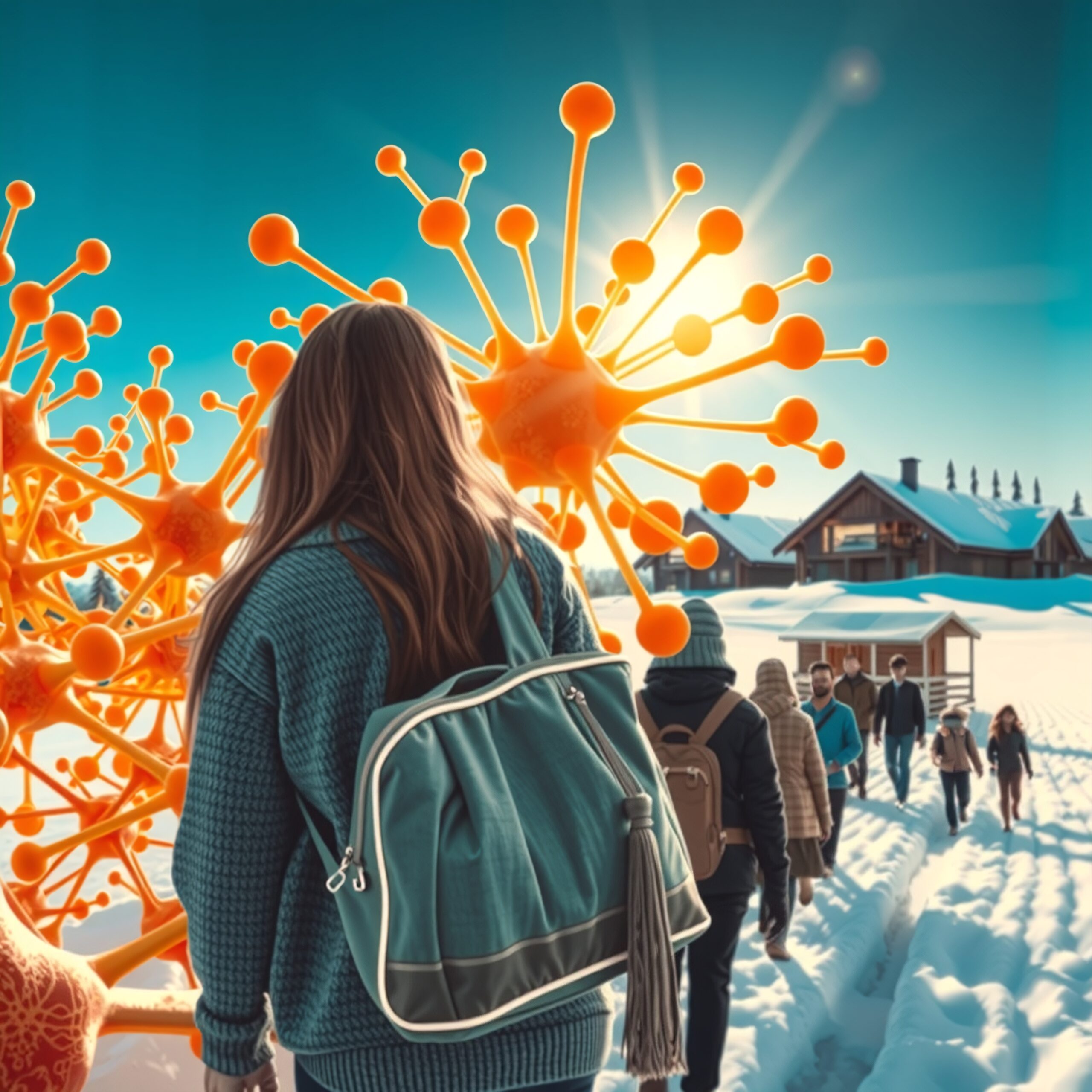 Winter walk with orange molecules