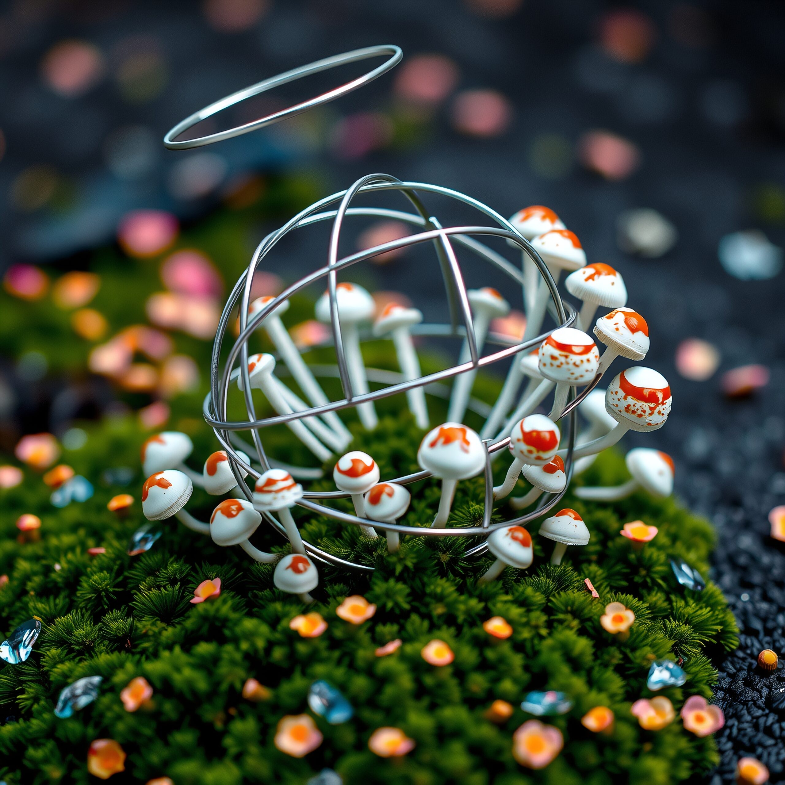 Whimsical Metal and Mushrooms